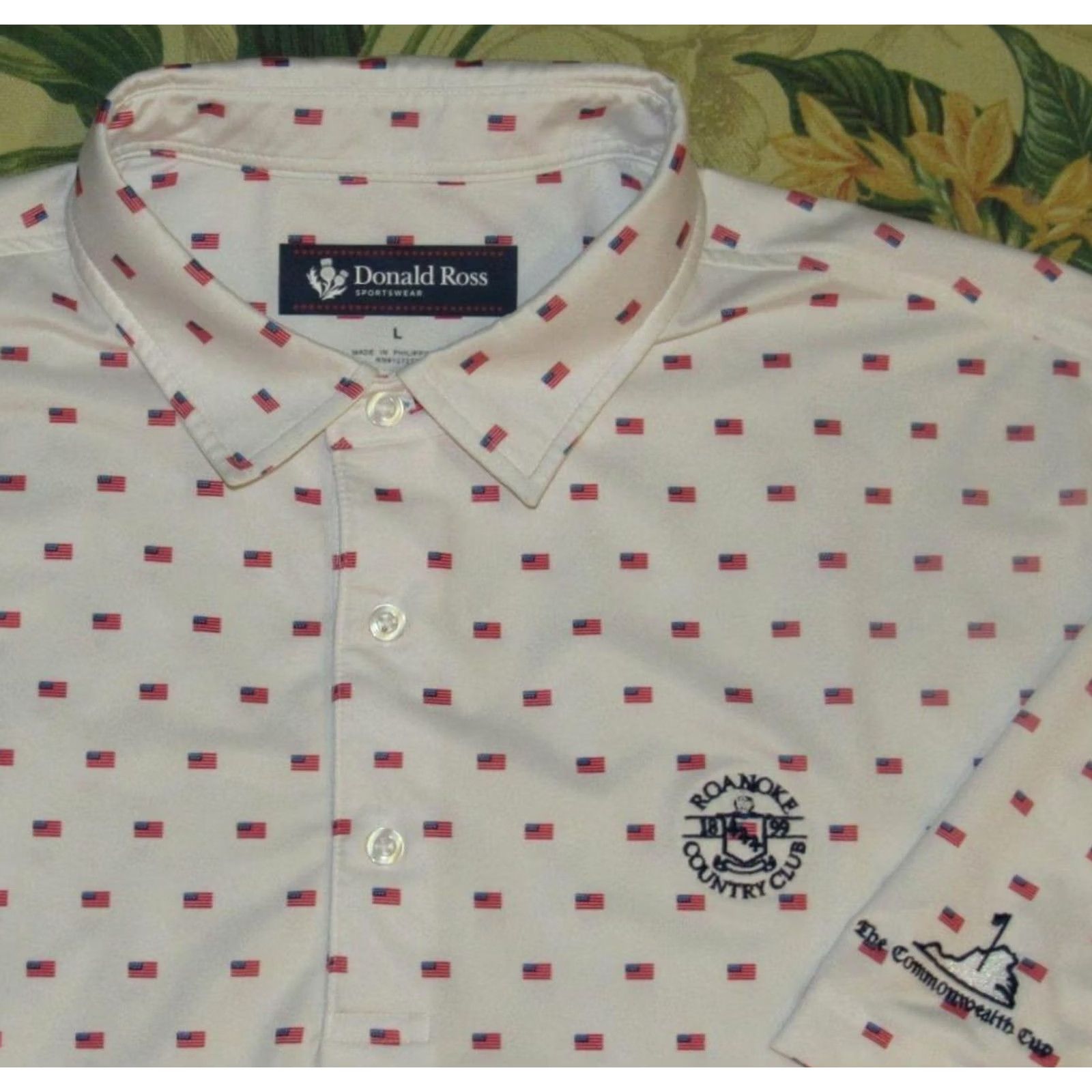 Vintage DONALD ROSS Performance Polo Shirt American Flag Print Roanoke Country Club XL White Mens Polo XL White American Flag Print Roanoke 1980s Mens Size US XL / EU 56 / 4 - 2 Thumbnail