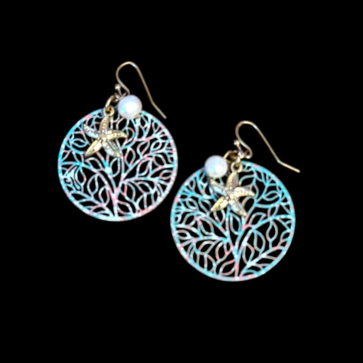Other Aqua filigree starfish and pearl dangle earrings Size ONE SIZE - 1 Thumbnail