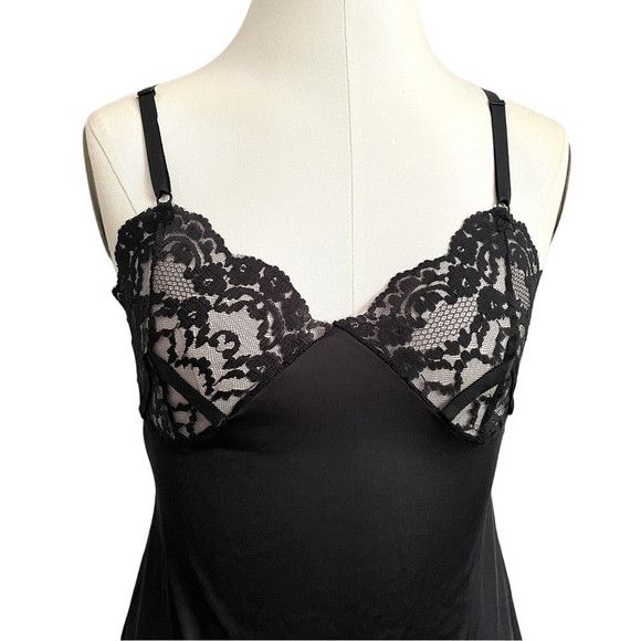 Vintage Vintage Black Satin Lace Midi Slip Dress - Small Size S / US 4 / IT 40 - 3 Thumbnail