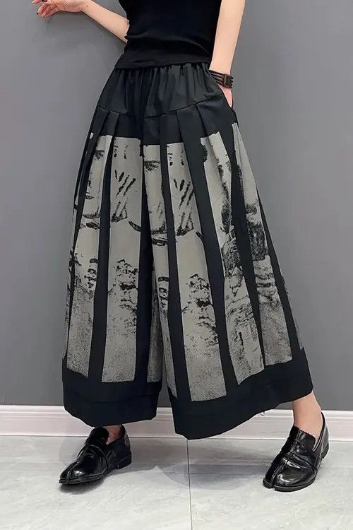 Ring Of Fire Print Wide Leg Pants Woman Korea 2023 Spring New Size 32" / US 10 / IT 46 - 4 Thumbnail