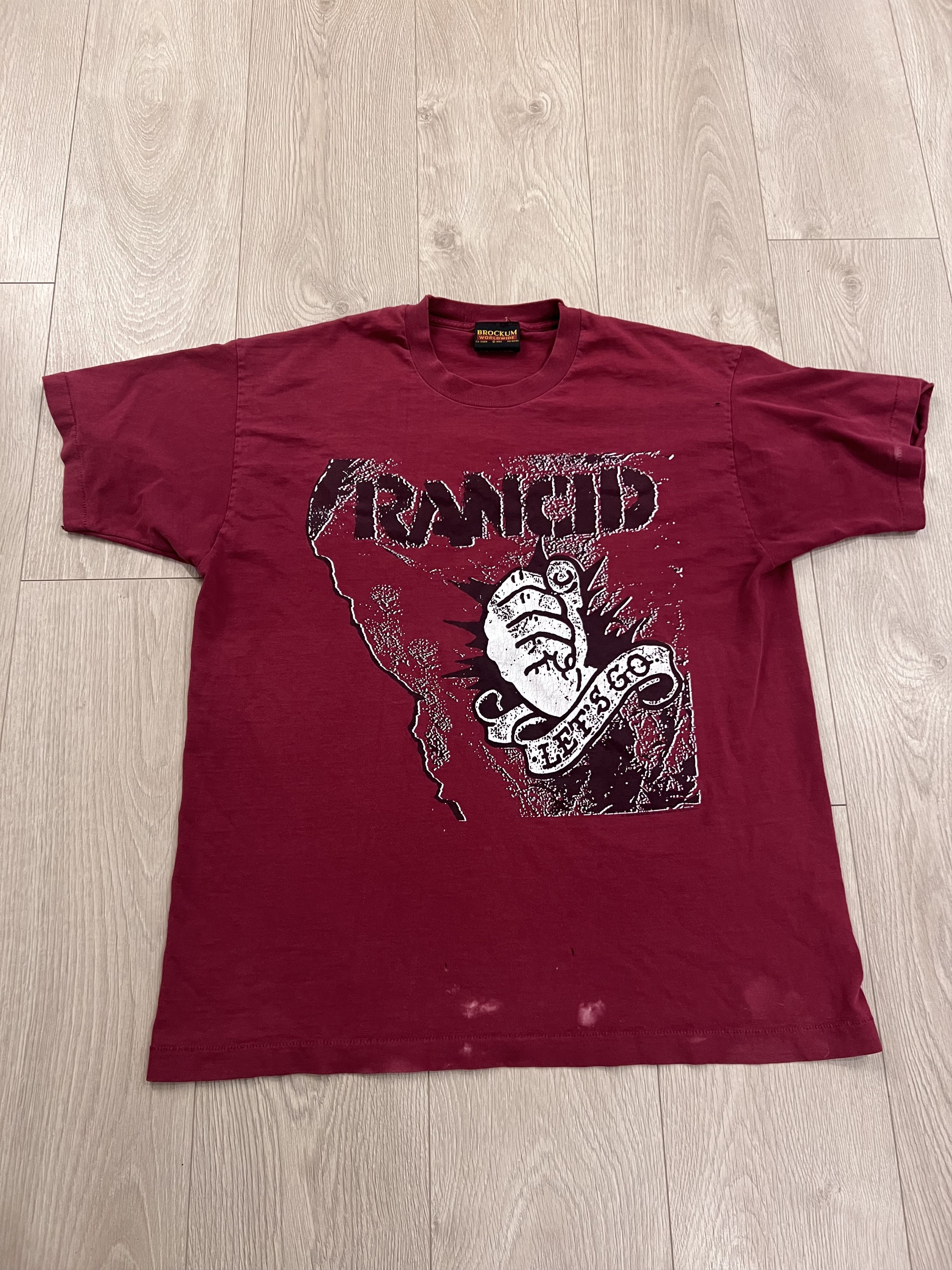 image of Band Tees x Brockum Vintage 90's Rancid Lets Go Album Promo T Shirt 1994 in Burgundy, Men's (Size X