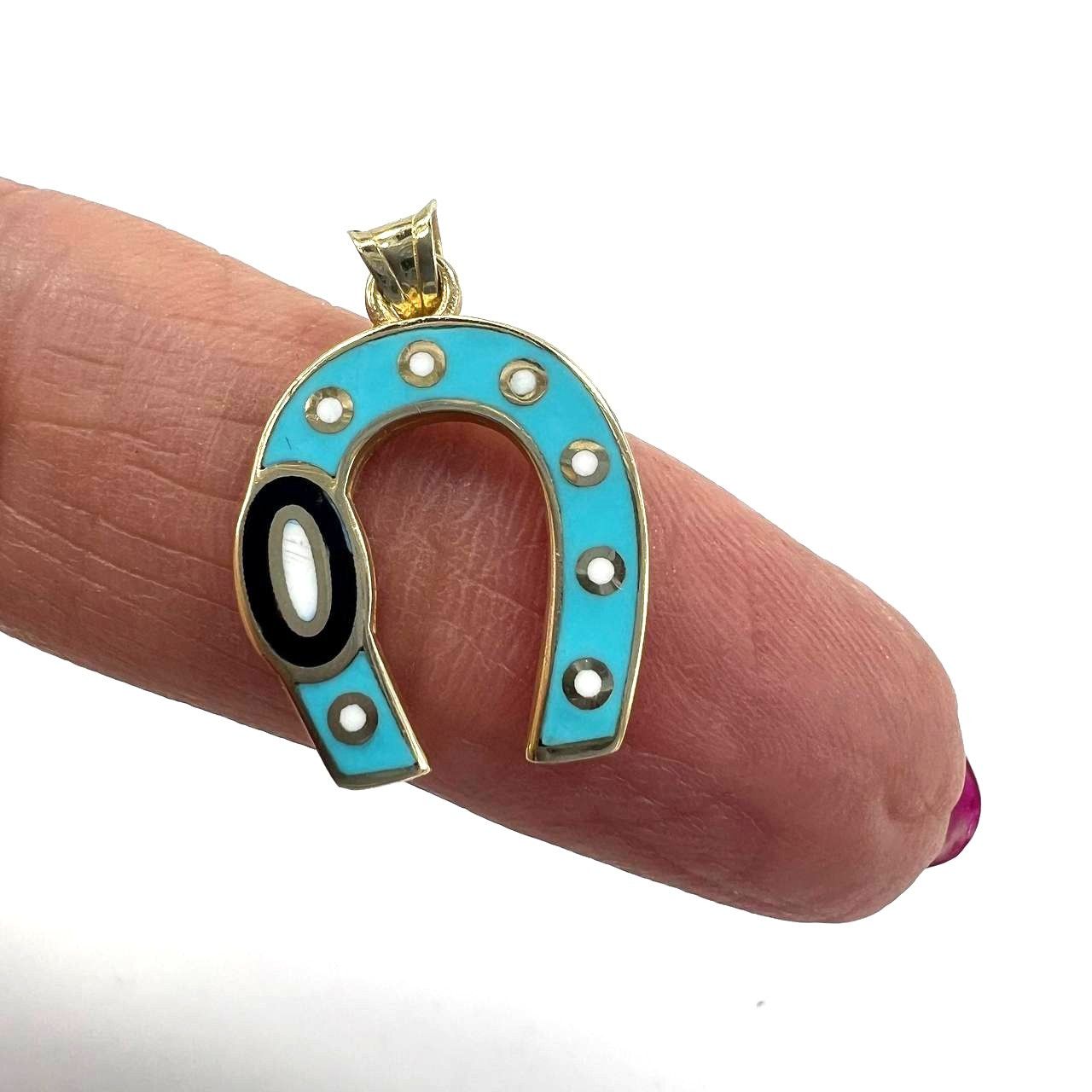 Other 14K Yellow Gold Horseshoe Pendant Elegant Blue Size ONE SIZE - 1 Thumbnail