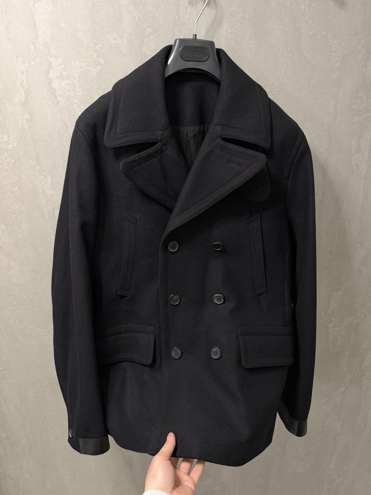 Allsaints AllSaints Felix Double Breasted Lamb Leather Trim Peacoat Size US L / EU 52-54 / 3 - 5 Thumbnail
