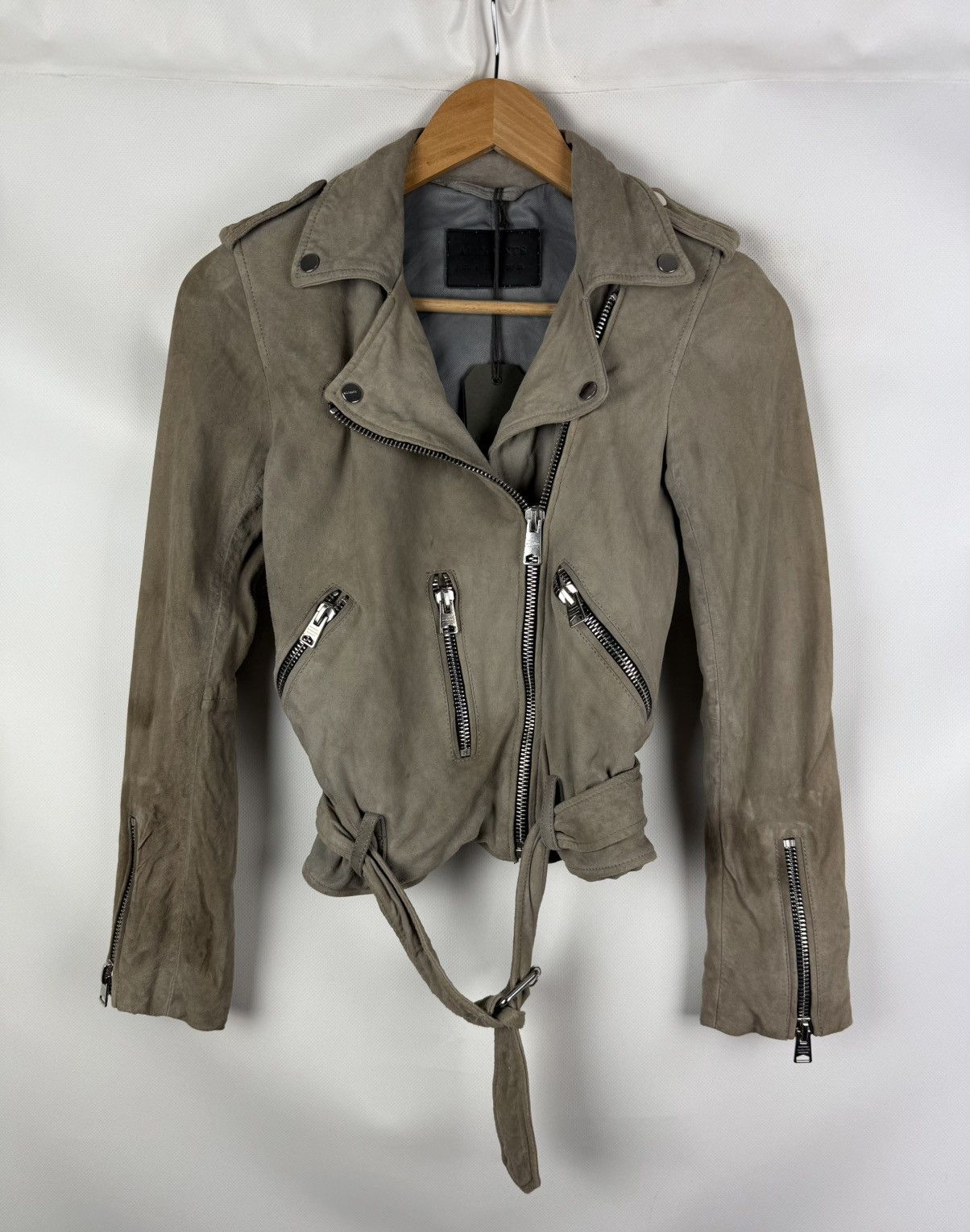 Allsaints Allsaints Suede Balfern Biker Ladies Belted Jacket Size XS / US 0-2 / IT 36-38 - 1 Thumbnail