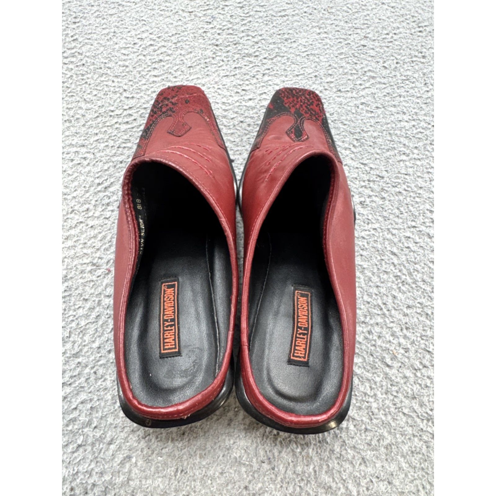 Harley Davidson Harley-Davidson Dawn Slides Women’s 8 M Leather & Snake Skin Mules Slip On Shoes Red Size US 8 / IT 38 - 4 Thumbnail