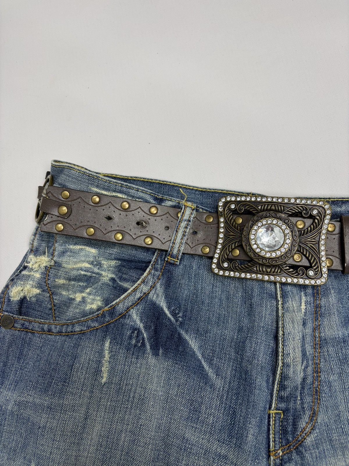 Hysteric Glamour Vintage Y2K Rhinestones Like Number Nine Punk Leather Belt Size 32 - 12 Thumbnail