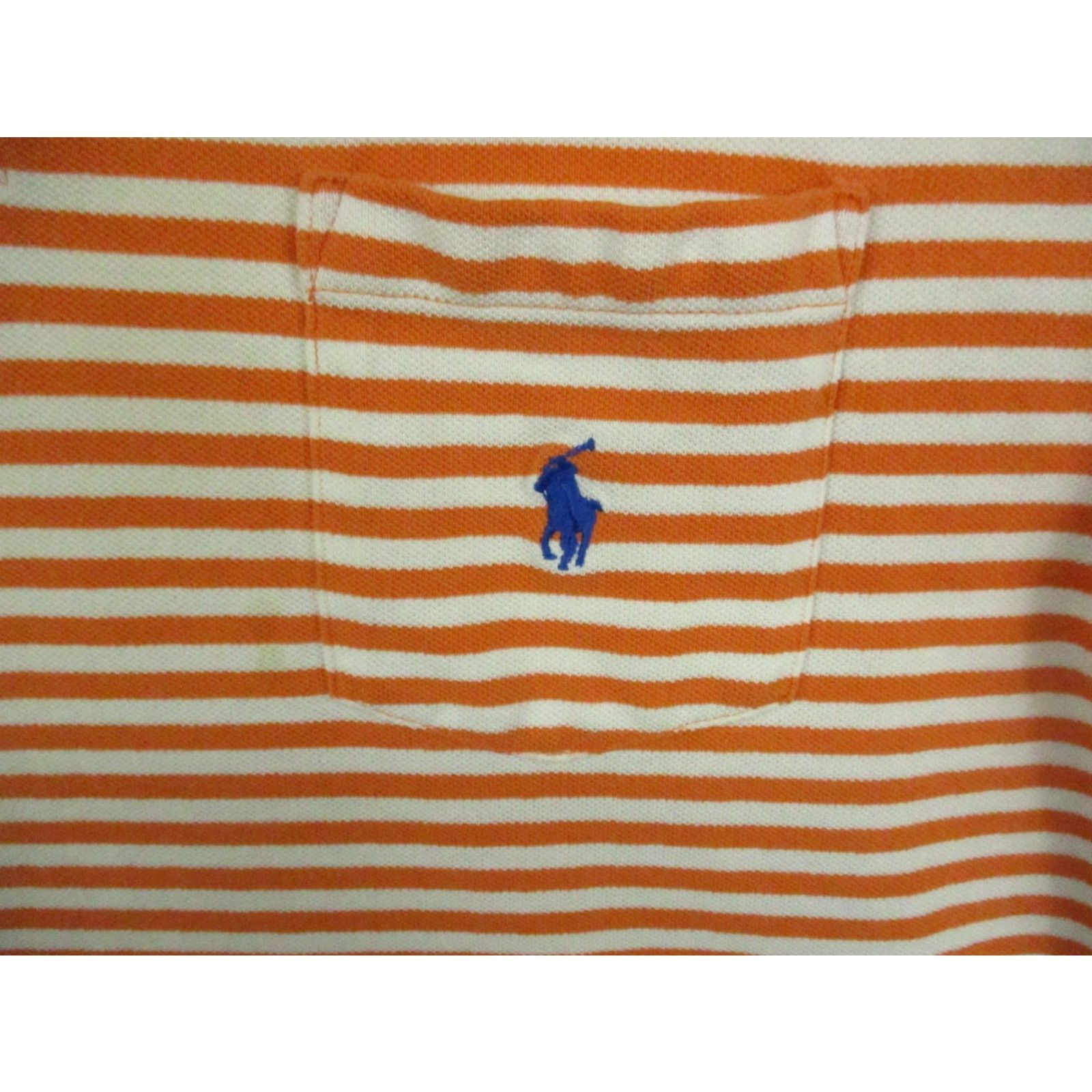 Polo Ralph Lauren Polo Ralph Lauren Shirt Large Mens Orange White Stripe Short Sleeve Blue Pony Size US L / EU 52-54 / 3 - 2 Thumbnail