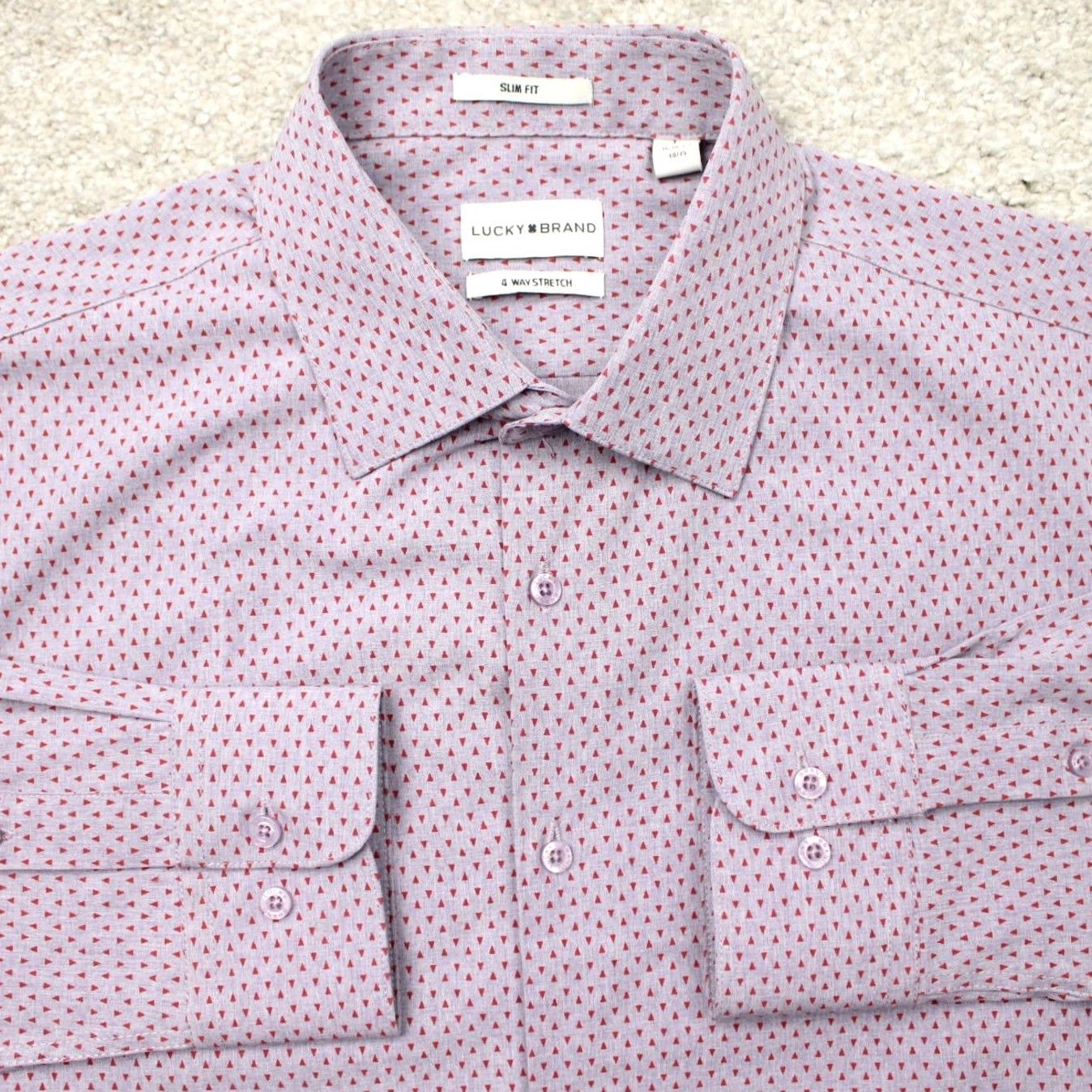 Lucky Brand Lucky Brand Shirt Mens 16-16 1/2 34/35 Purple/Red Geometric 4 Way Stretch Slim Shirt Mens Slim Geometric Purple Red Christmas Quando? Size US XL / EU 56 / 4 - 2 Thumbnail
