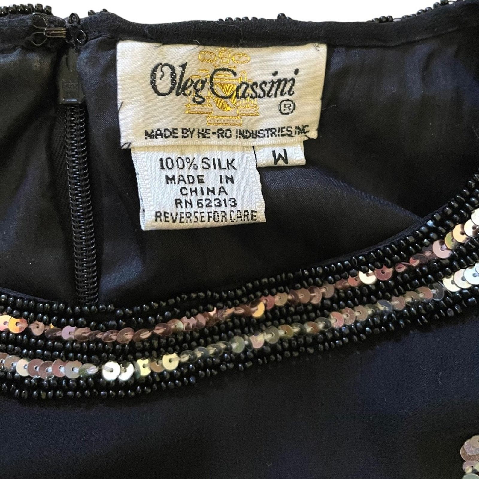 Oleg Cassini × Vintage Authentic Oleg Cassini Vintage Beaded Black Silk Floral Top Size M / US 6-8 / IT 42-44 - 3 Thumbnail