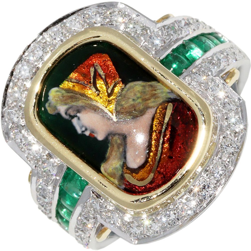 Other Other K18YG Pt900 Emerald Ring with Blue Diamond and Enamel Metal Ring in Great Condition Size ONE SIZE - 1 Thumbnail