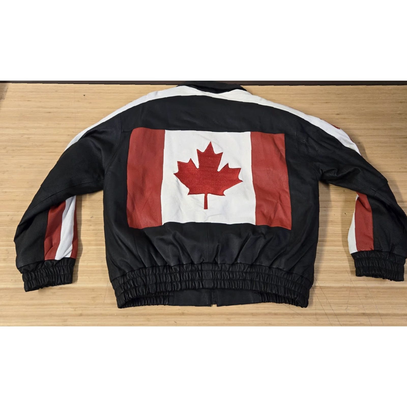 Vintage VINTAGE Ziptex Leather Jacket Mens M Black Red Canada Maple Leaf Flag Bomber 90s Style Size US M / EU 48-50 / 2 - 7 Thumbnail