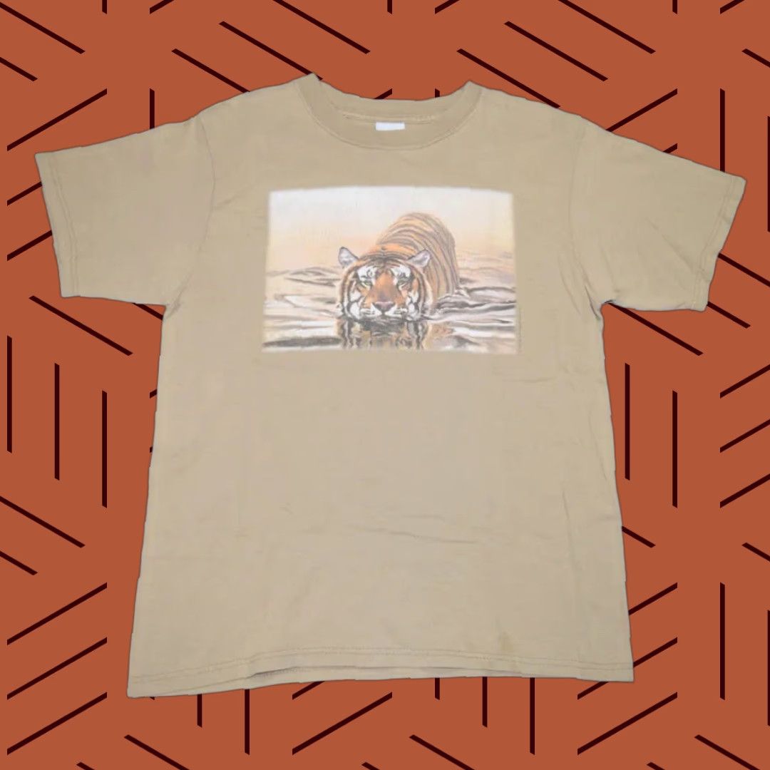 Anvil VINTAGE ANVIL Shirt Wildlife 90s Bengal Tiger Beige M Medium Tan Men Short Sleeve Crew Neck 1998 USA Size US M / EU 48-50 / 2 - 1 Thumbnail