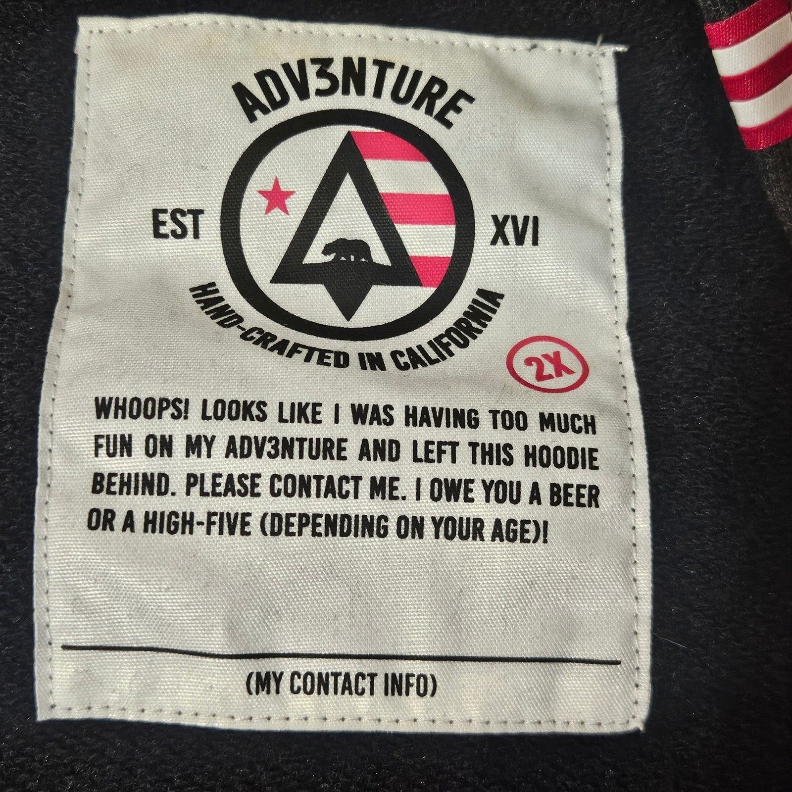 Adventure Bound ADV3NTURE Mens Full Zip Hoodie Fleece Lined Size 2XL jacket Size US XXL / EU 58 / 5 - 6 Thumbnail