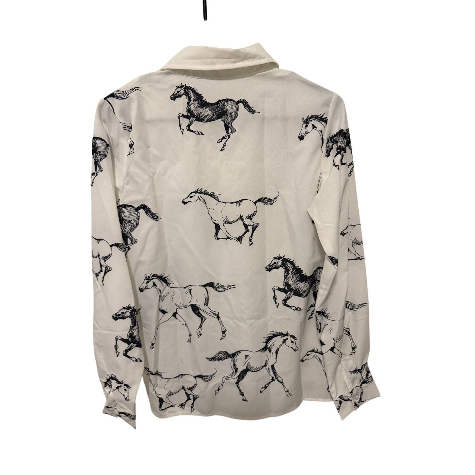 Other White Black Button Down VNeck Horse Print Long Sleeve Blouse Size S / US 4 / IT 40 - 4 Thumbnail