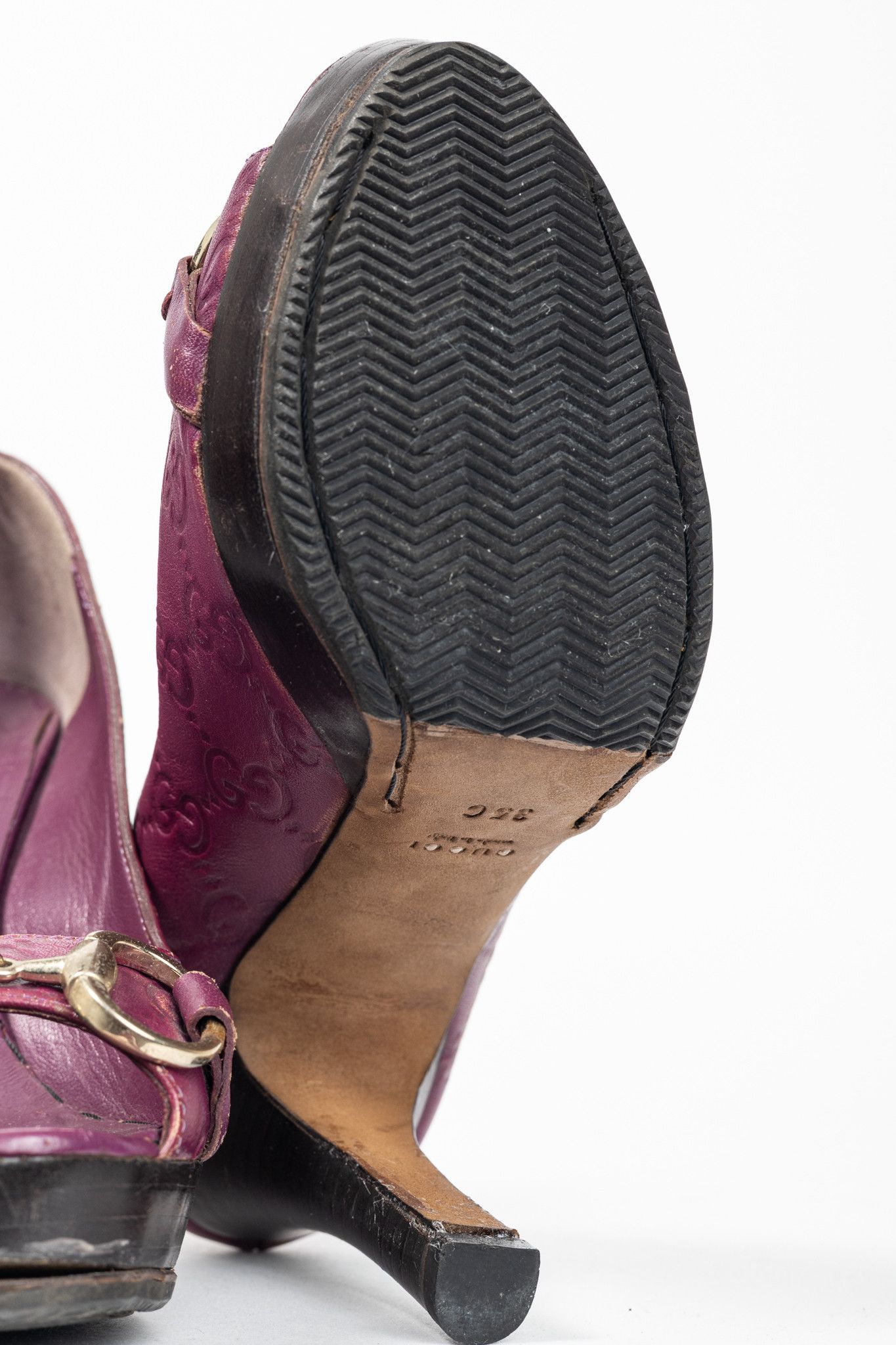 Gucci Gucci Purple Guccissima Soft Leather Horsebit Peep-Toe Pumps Size US 4.5 / IT 34.5 - 5 Thumbnail