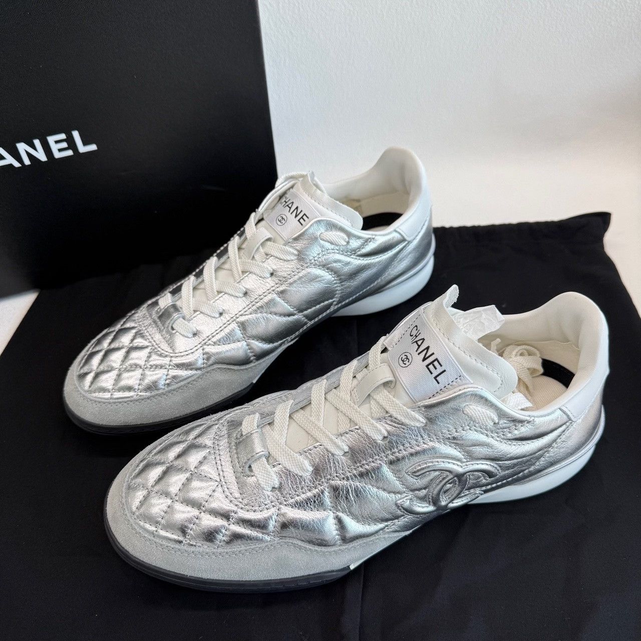 Chanel Chanel Silver Lowtop Sneakers us_8-5 Women Size US 8.5 / IT 38.5 - 1 Thumbnail