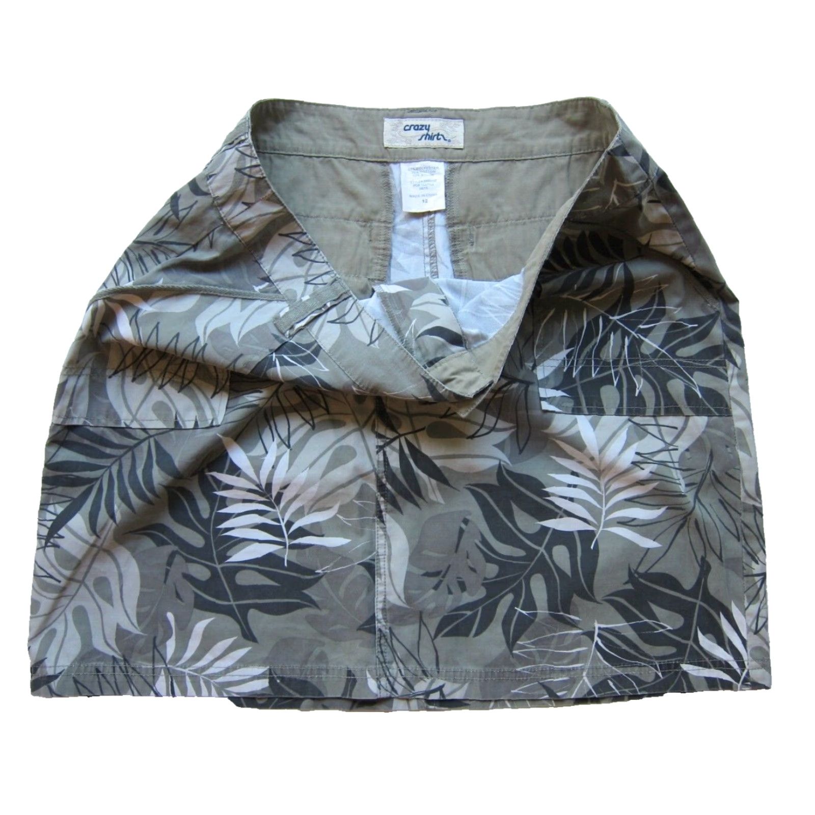 Vintage Crazy Shirt Skirt Women 12 Grey Camouflage Pocket Floral Hawaiian Leaf Tropical Size XL / US 12-14 / IT 48-50 - 4 Thumbnail