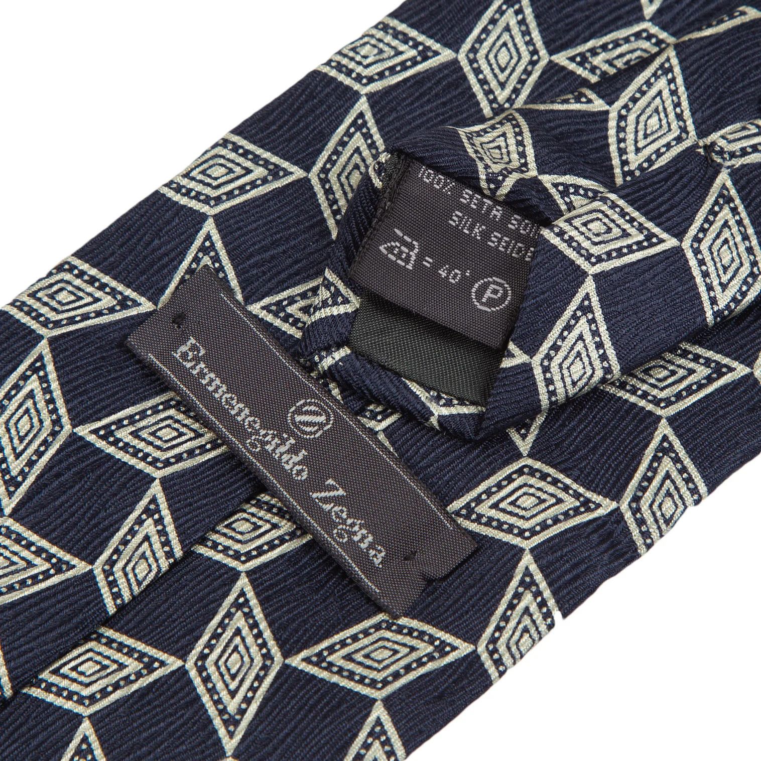 Dries Van Noten Geometric Print Silk Tie in Navy Blue Size ONE SIZE - 7 Thumbnail