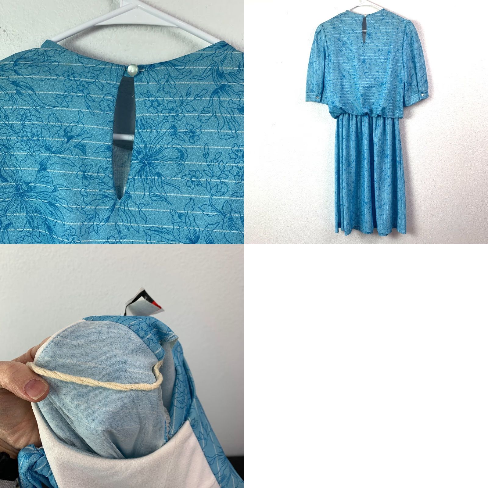 Vintage VINTAGE KR of NY Blue White Modest Secretary Blouson Dress Size 16 Size XXL / US 16-18 / IT 52-54 - 8 Thumbnail