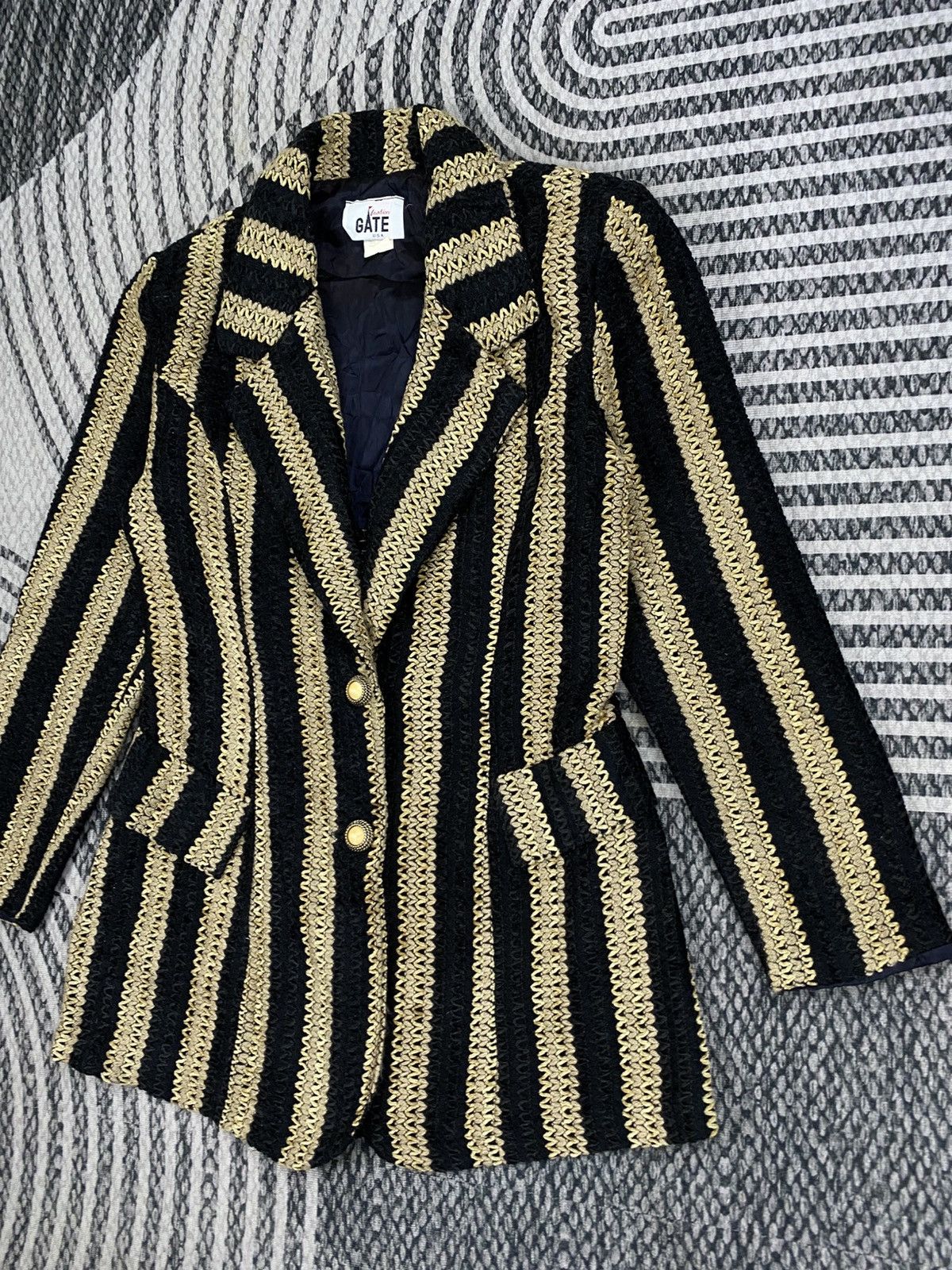 Japanese Brand 🔥RARE Vintage 80s GATE USA Striped Style Knit Blazer Size M / US 6-8 / IT 42-44 - 4 Thumbnail