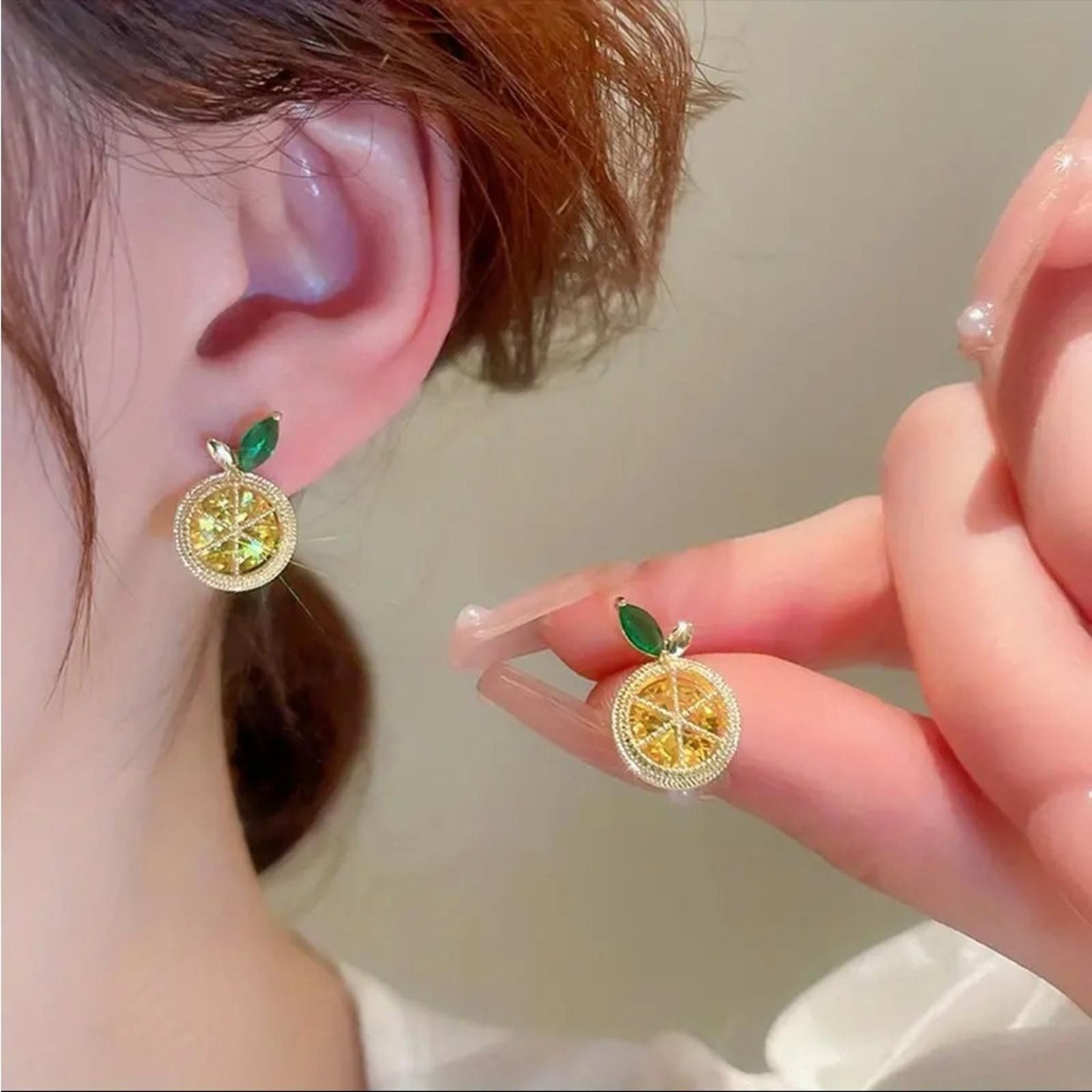 Designer 18K Gold Plated Shiny Yellow Rhinestone Lemon Earrings Size ONE SIZE - 3 Thumbnail