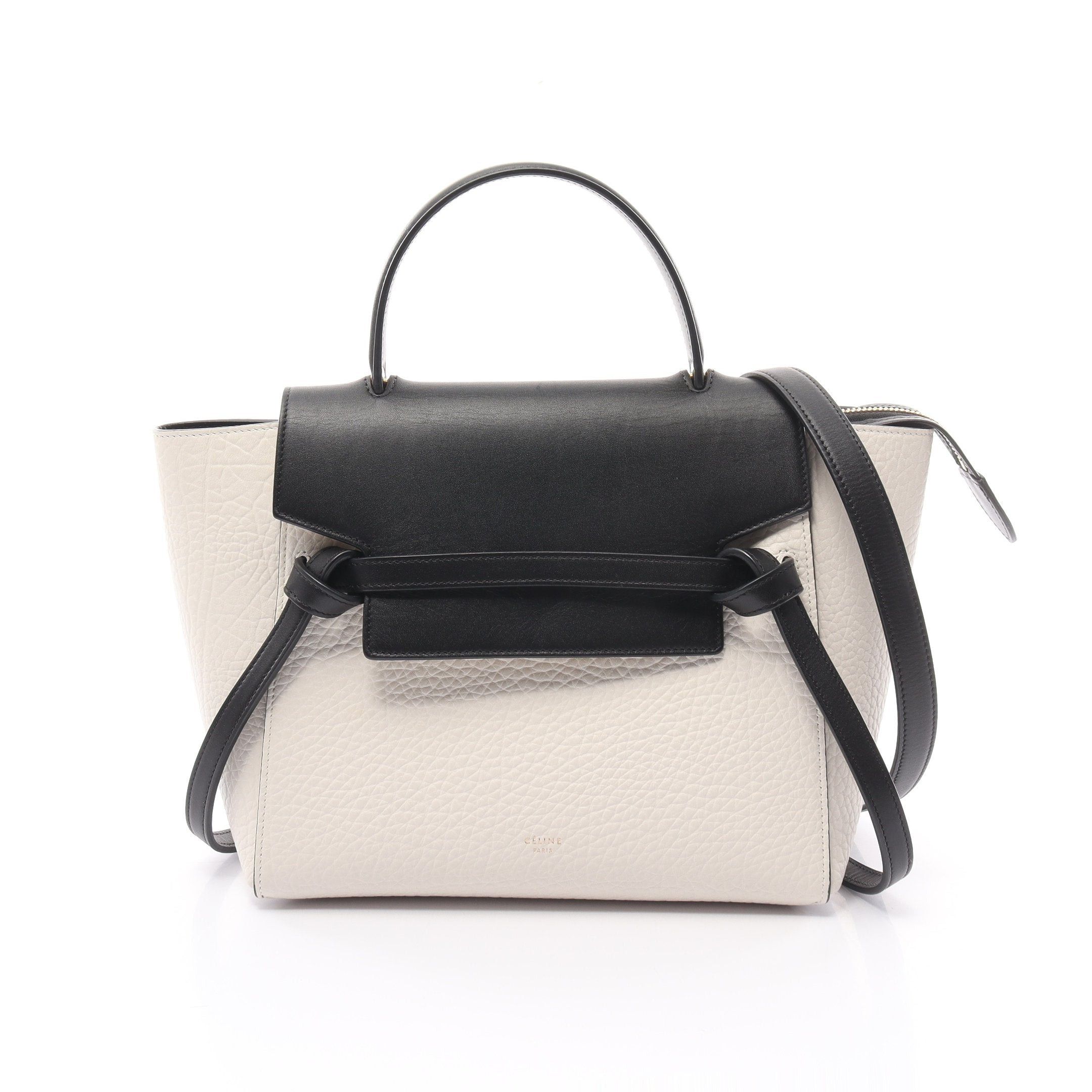 image of Celine Belt Bag Mini Belt Bag Mini Handbag Leather White Black Bicolor 2Way, Women's