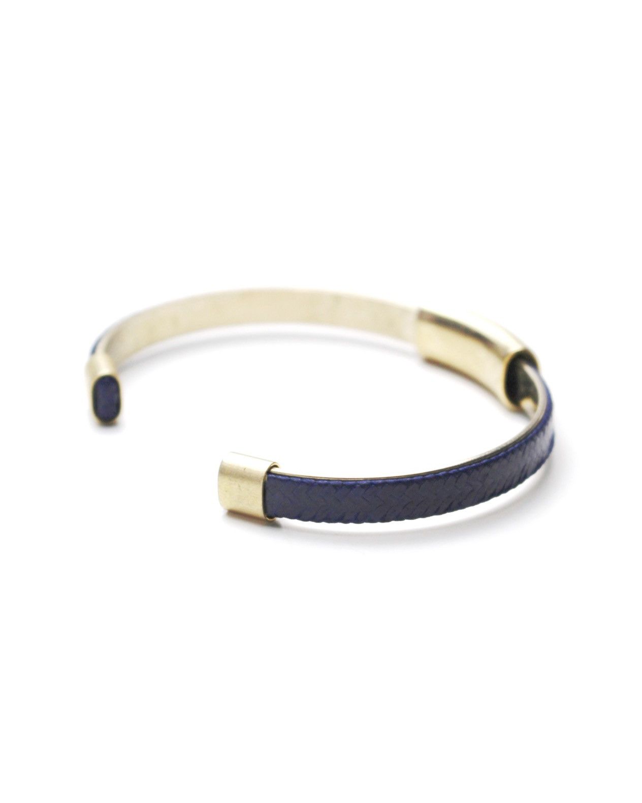 Japanese Brand × Vintage 2000S JAPANESE MADE MINIMAL BRASS NAVY LEATHER CUFF BRACELET Size ONE SIZE - 3 Thumbnail
