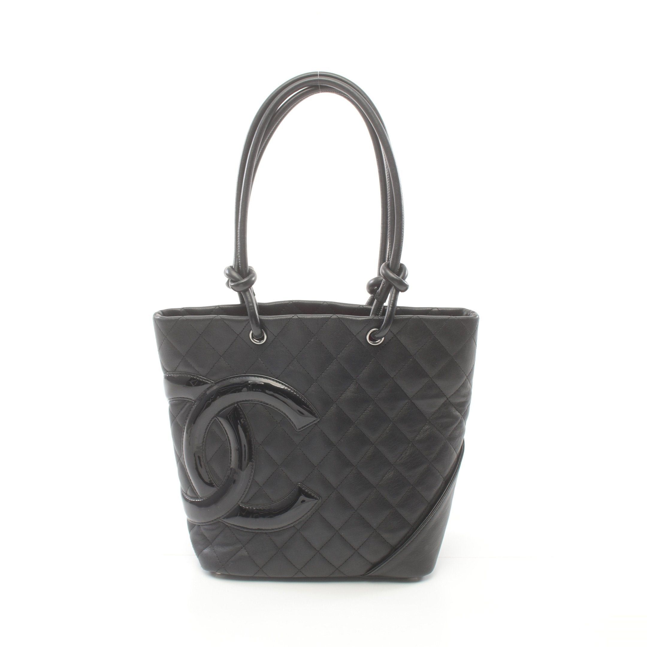 Chanel Chanel Cambon Line Medium Handbag Tote Bag Leather Patent Black Silver Hardware Size ONE SIZE - 1 Thumbnail