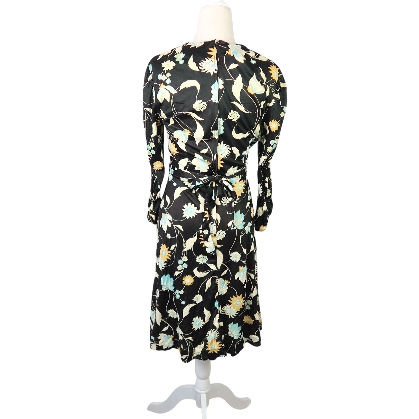 Vintage VINTAGE Plain Jane Dress A-Line Knee Length Floral Black Yellow S Womens 70s Bohemian V-Neck Long Sleeve Size S / US 4 / IT 40 - 4 Thumbnail