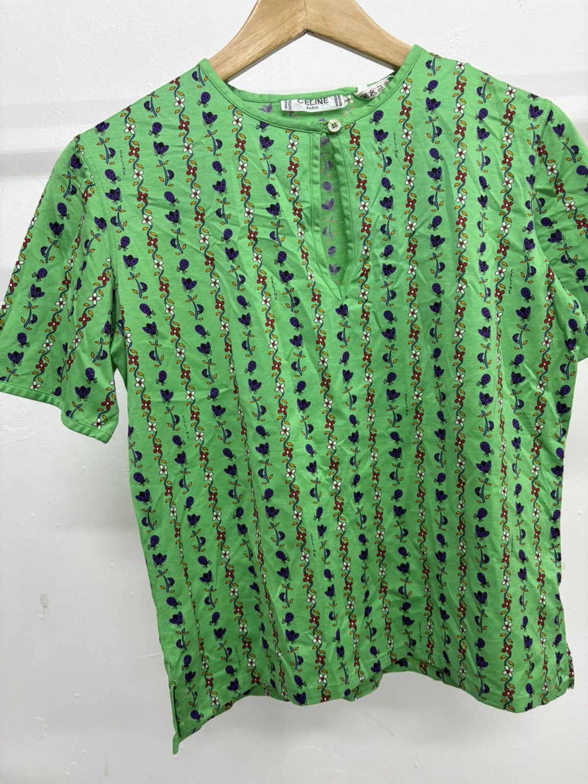 Vintage 70's Celine Monogram Logo Blouse Shirt