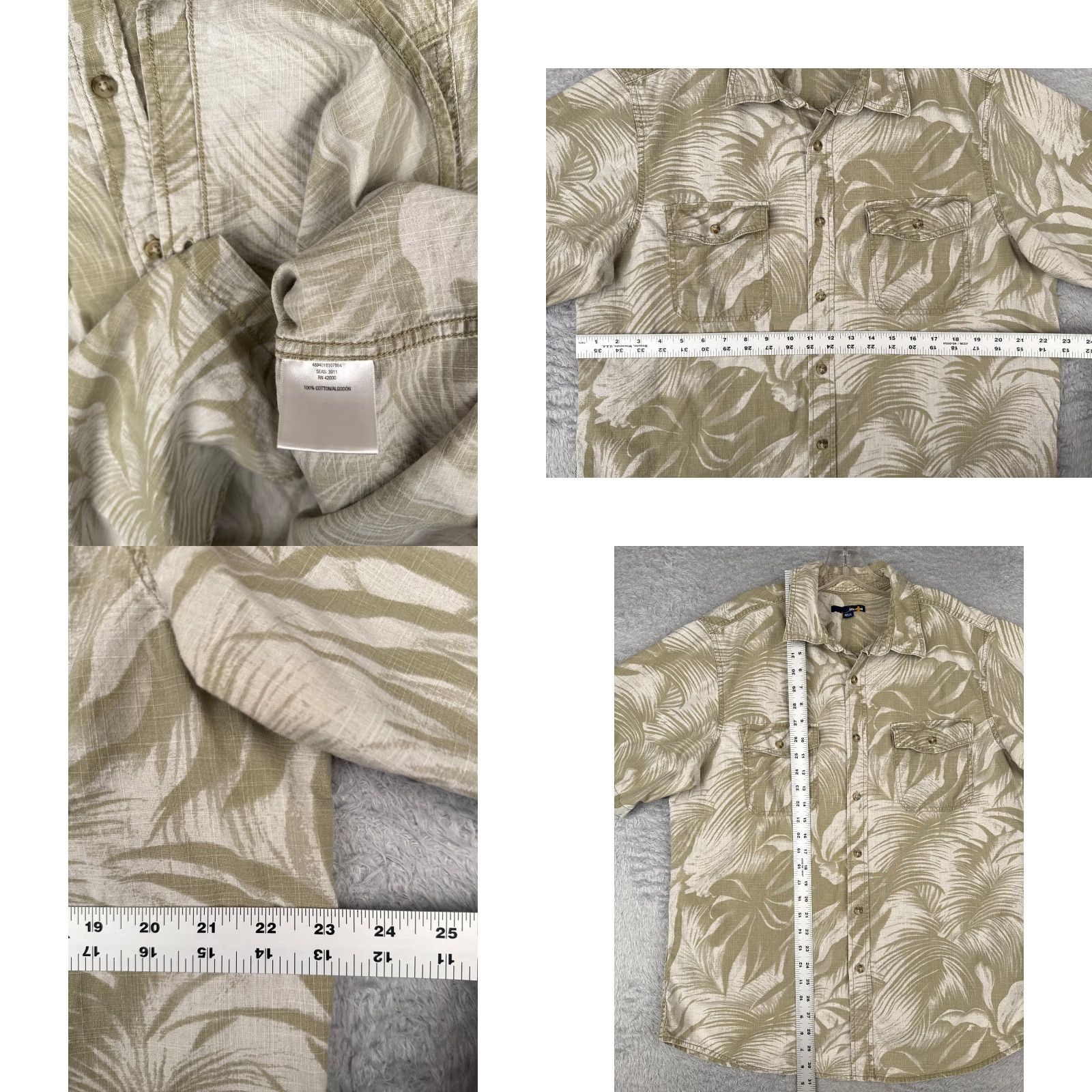 Basic Editions Basic Editions Hawaiian Shirt Men L Green Floral 100% Cotton Button-Up Resort Aloha Luau Vacation Size US L / EU 52-54 / 3 - 8 Thumbnail