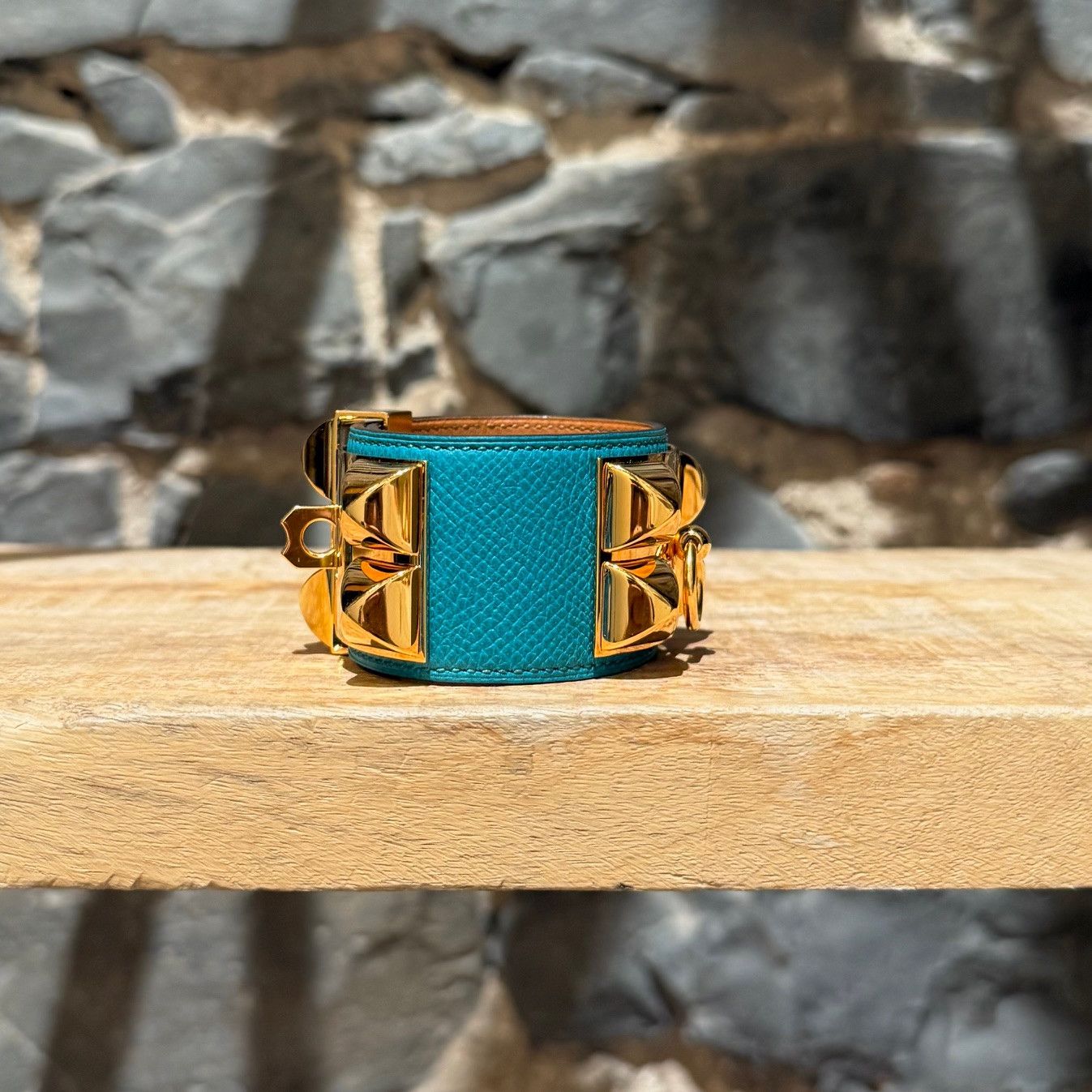 Hermes Hermès Bleu Paon Epsom Collier de Chien GHW Bracelet Size ONE SIZE - 3 Thumbnail