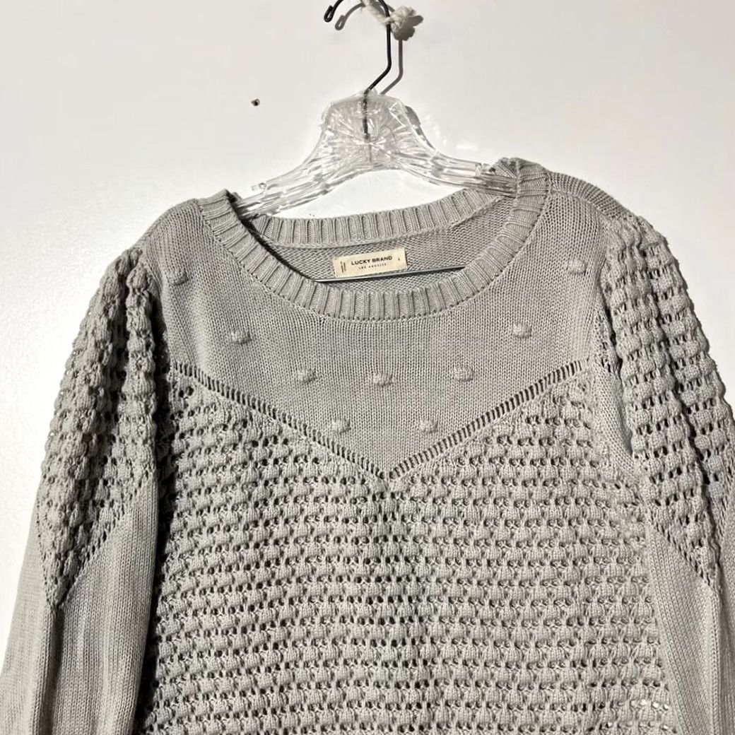 Lucky Brand Lucky Brand Gray Crochet Knit Puff Sleeve Pullover Sweater Womens Size L Size L / US 10 / IT 46 - 2 Thumbnail