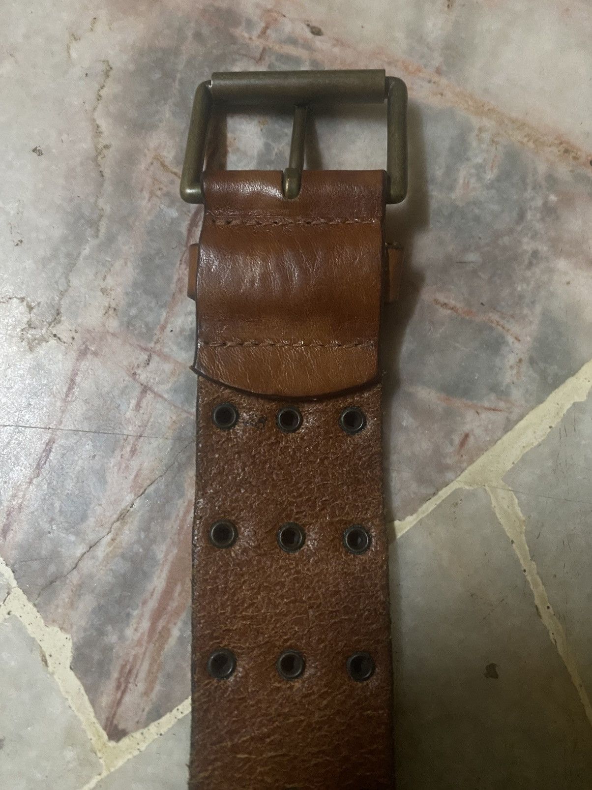 Genuine Leather Brown Leather Triple Studded Belt Punk Rocker Style Size ONE SIZE - 3 Thumbnail