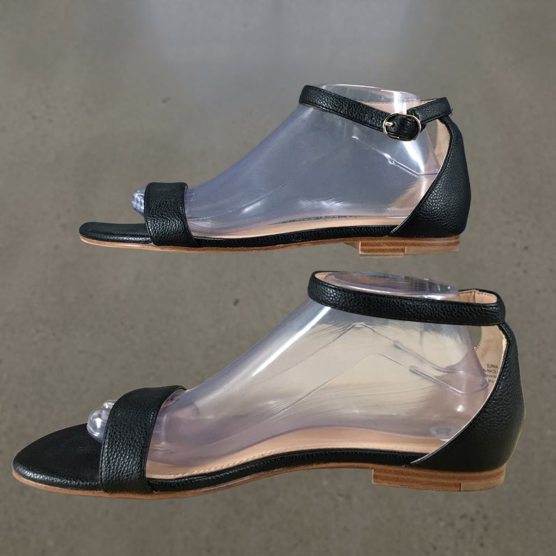Vintage Kelly & Katie Sandals Womens 9.5 M Durka Ankle Strap Black Faux Leather Casual Sandal Womens Shoes Size US 10 / IT 40 - 1 Thumbnail