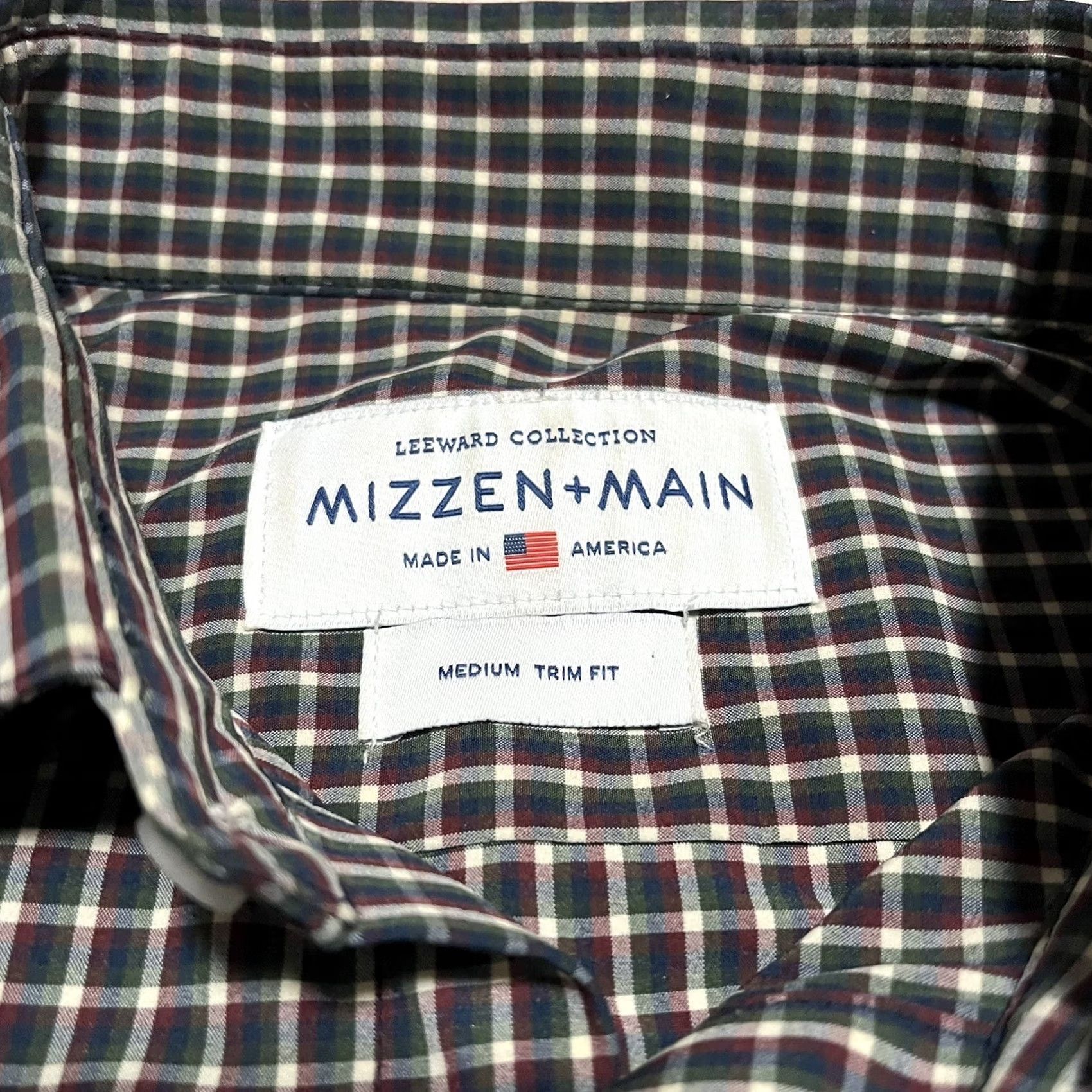 Mizzen+Main Mizzen+Main Shirt Mens Leeward Trim Fit Medium Blue and Burgundy Gingham Check Button-Up Long Sleeve Collared Twill Knit Size US M / EU 48-50 / 2 - 2 Thumbnail