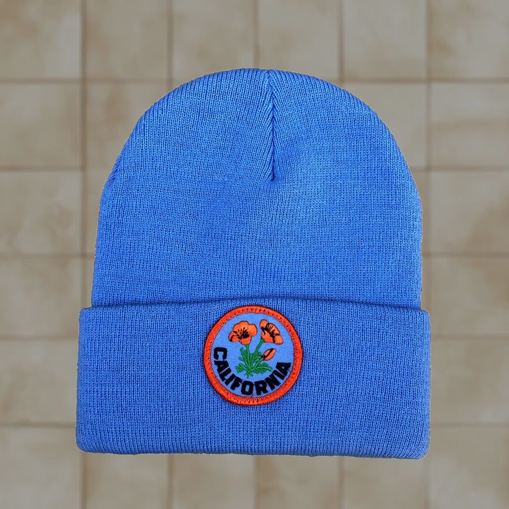 Omega MEGA CAPS CALIFORNIA Flower Patch Cuffed Beanie Hat Men's One Size Blue Ribbed Size ONE SIZE - 1 Thumbnail