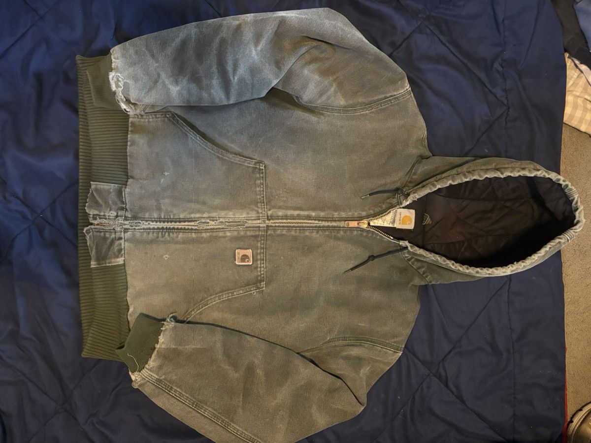 VINTAGE Distressed green sun faded carhartt jacket