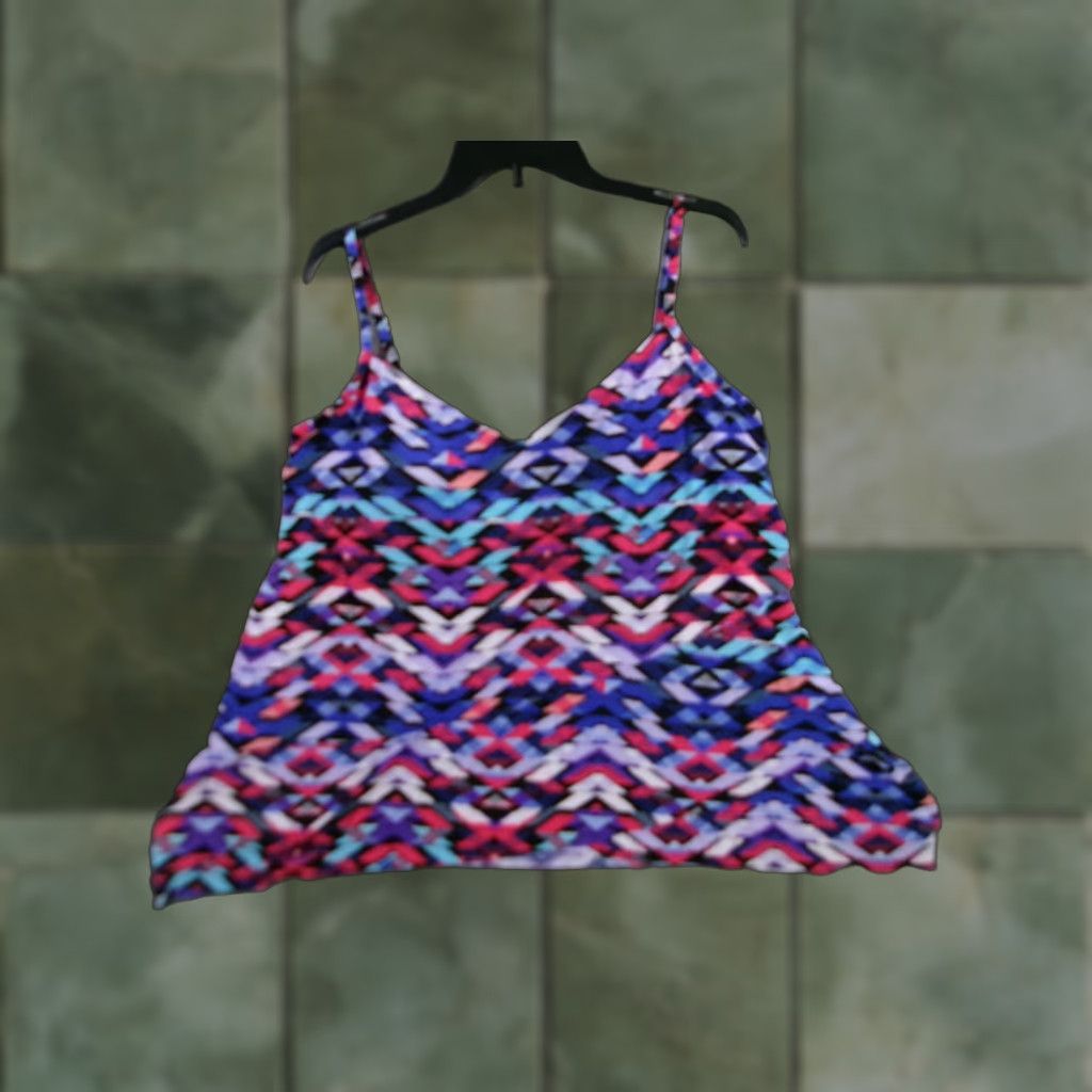AQUA Aqua Green Tankini Top Womens XL Geometric Print Adjustable Straps Lined Vibrant Size XL / US 12-14 / IT 48-50 - 1 Thumbnail