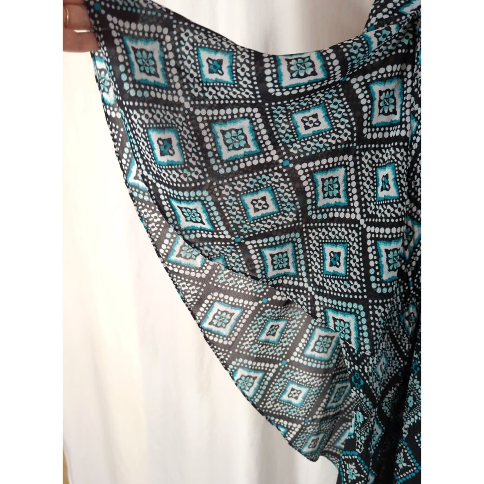 Vintage Catherines Blouse Blue Aqua V-Neck 3/4 Flutter Sleeve Pleated Bling 28W Plus Tunic Womens Size 4XL / US 24-26 - 3 Thumbnail