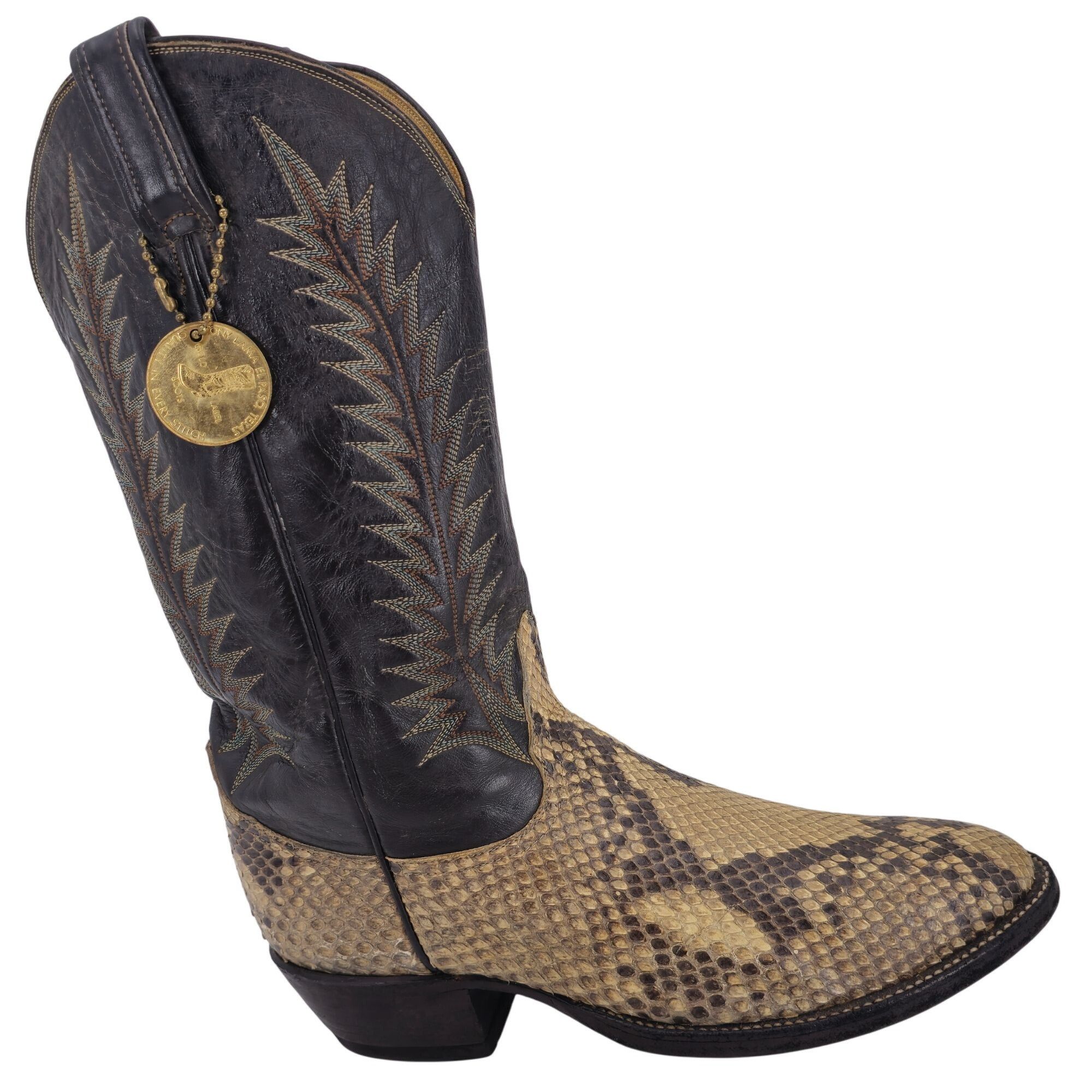 Tony Lama Vintage Exotic Tony Lama Python Snakeskin Men 9 Brown Cowboy Size US 9 / EU 42 - 15 Thumbnail
