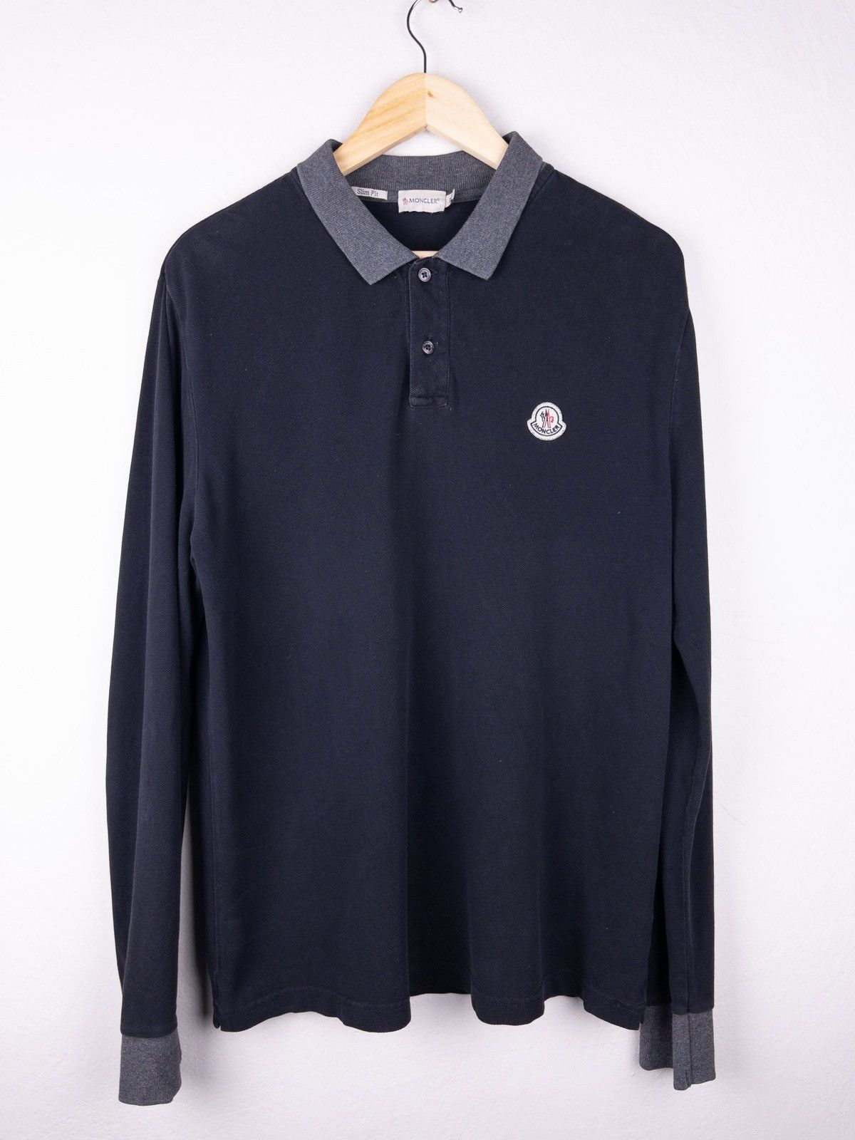 image of Moncler Polo Long Sleeve Shirt Size XL in Grey, Men's