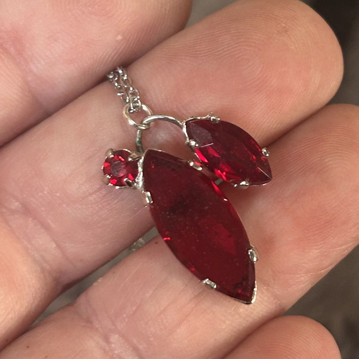Handmade Handcrafted vintage red glass pendant on chain necklace Size ONE SIZE - 1 Thumbnail
