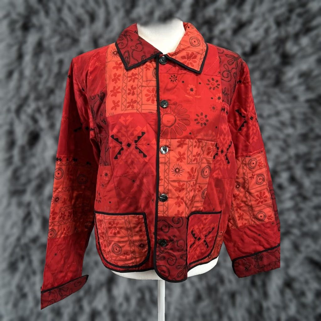 Vintage VINTAGE Chico's Designs Silk Jacket Women's Red Full Button Long Sleeve Art Geometric Pattern Medium Size M / US 6-8 / IT 42-44 - 1 Thumbnail