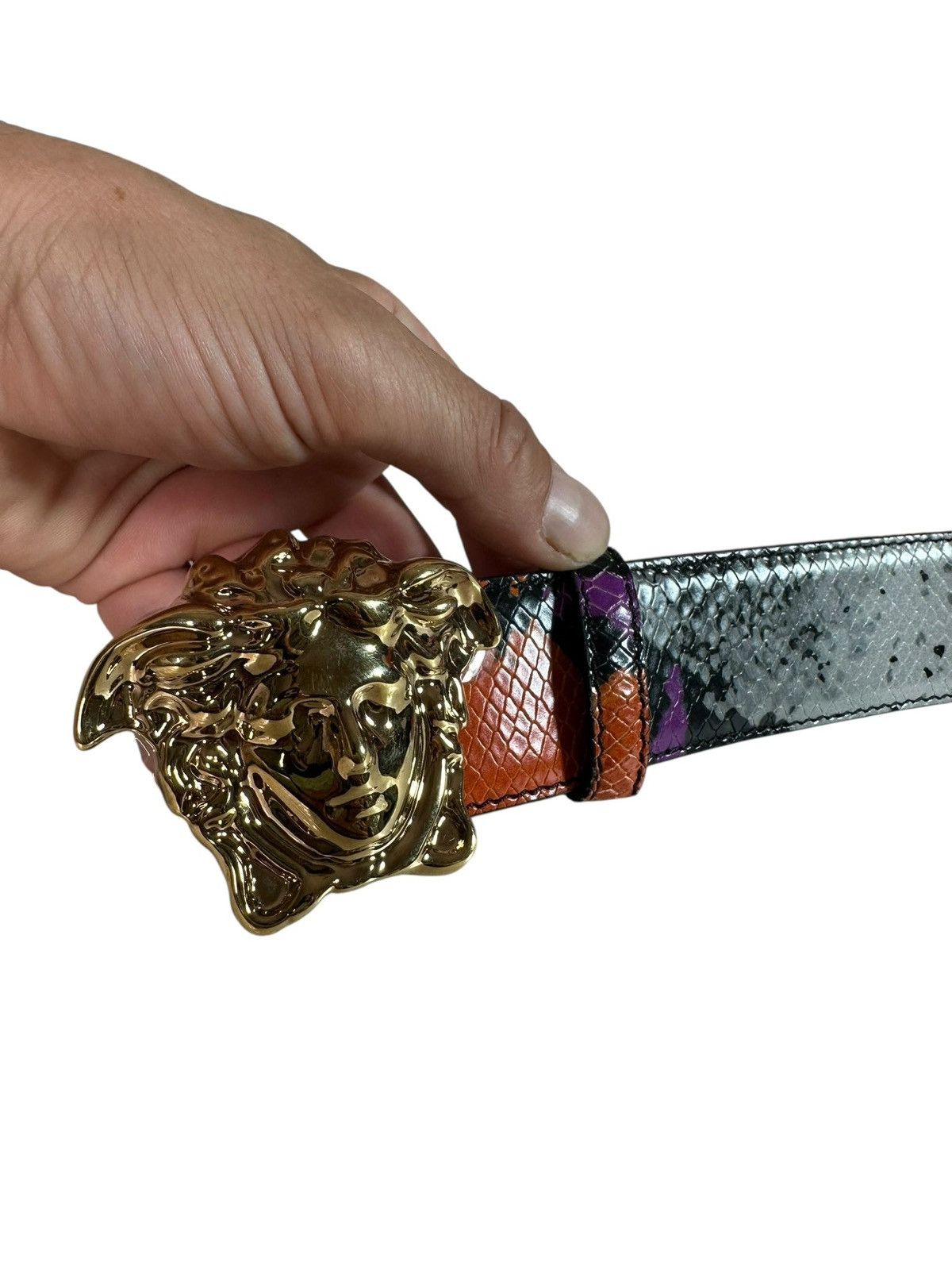 Versace Versace Python-Print Medusa Belt Unisex Size ONE SIZE - 2 Thumbnail