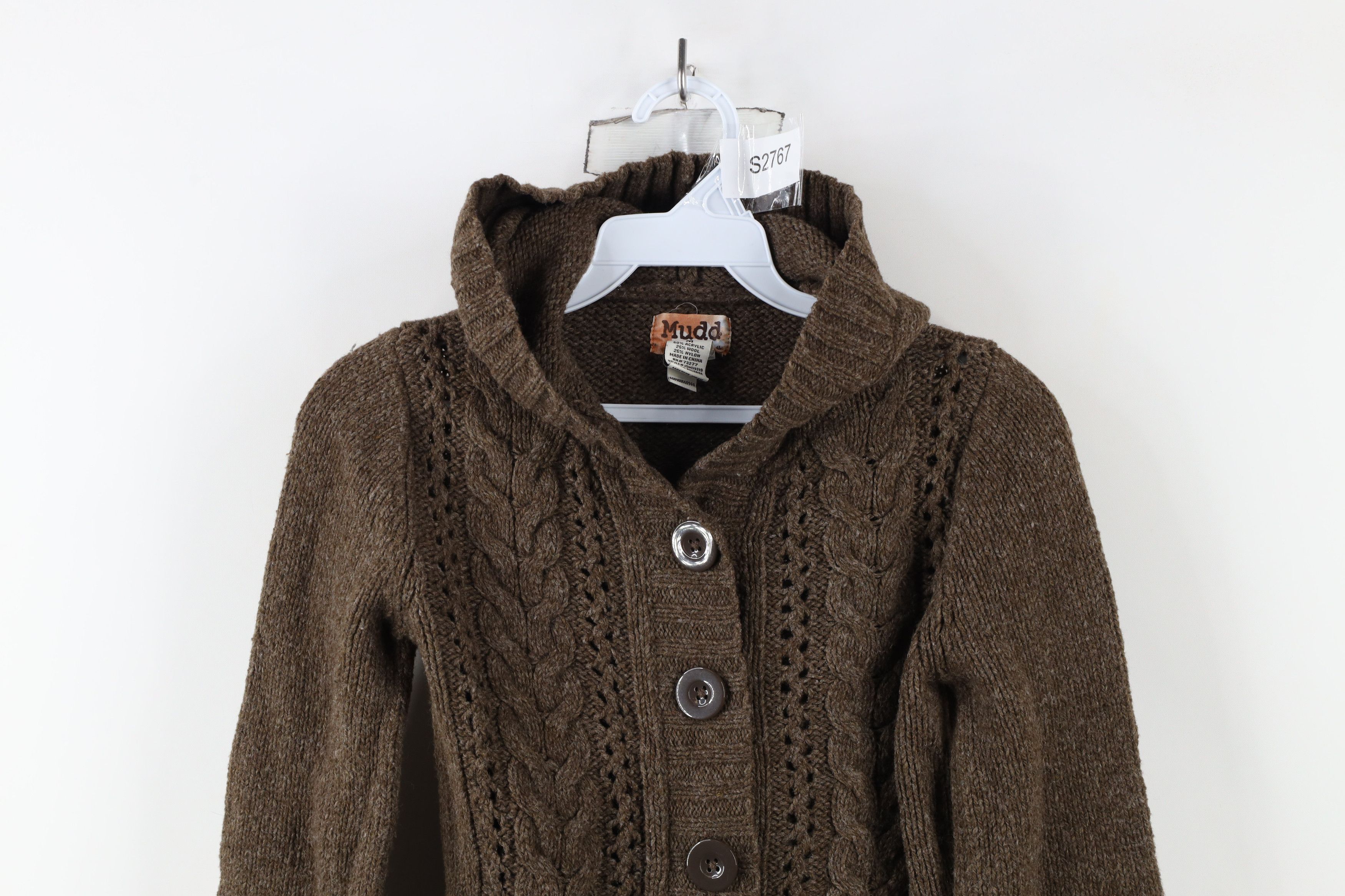 Vintage Vintage 90s Y2K Mudd Fisherman Cable Knit Hoodie Sweater Size M / US 6-8 / IT 42-44 - 2 Thumbnail