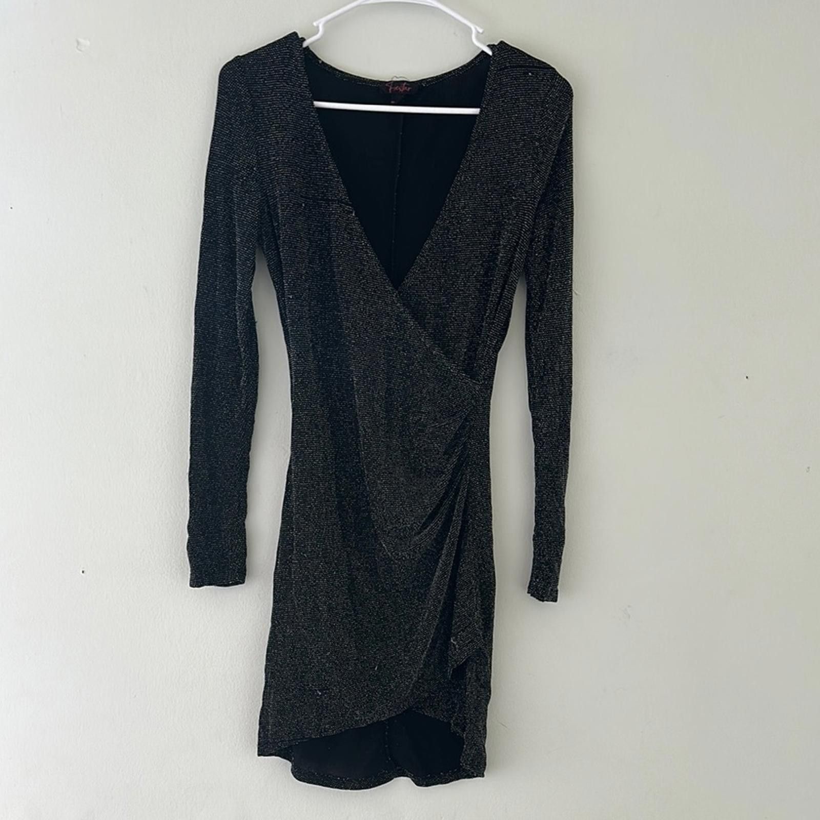 Designer Fiesta Black Wrap V-Neck Long Sleeve Dress Size S / US 4 / IT 40 - 1 Thumbnail