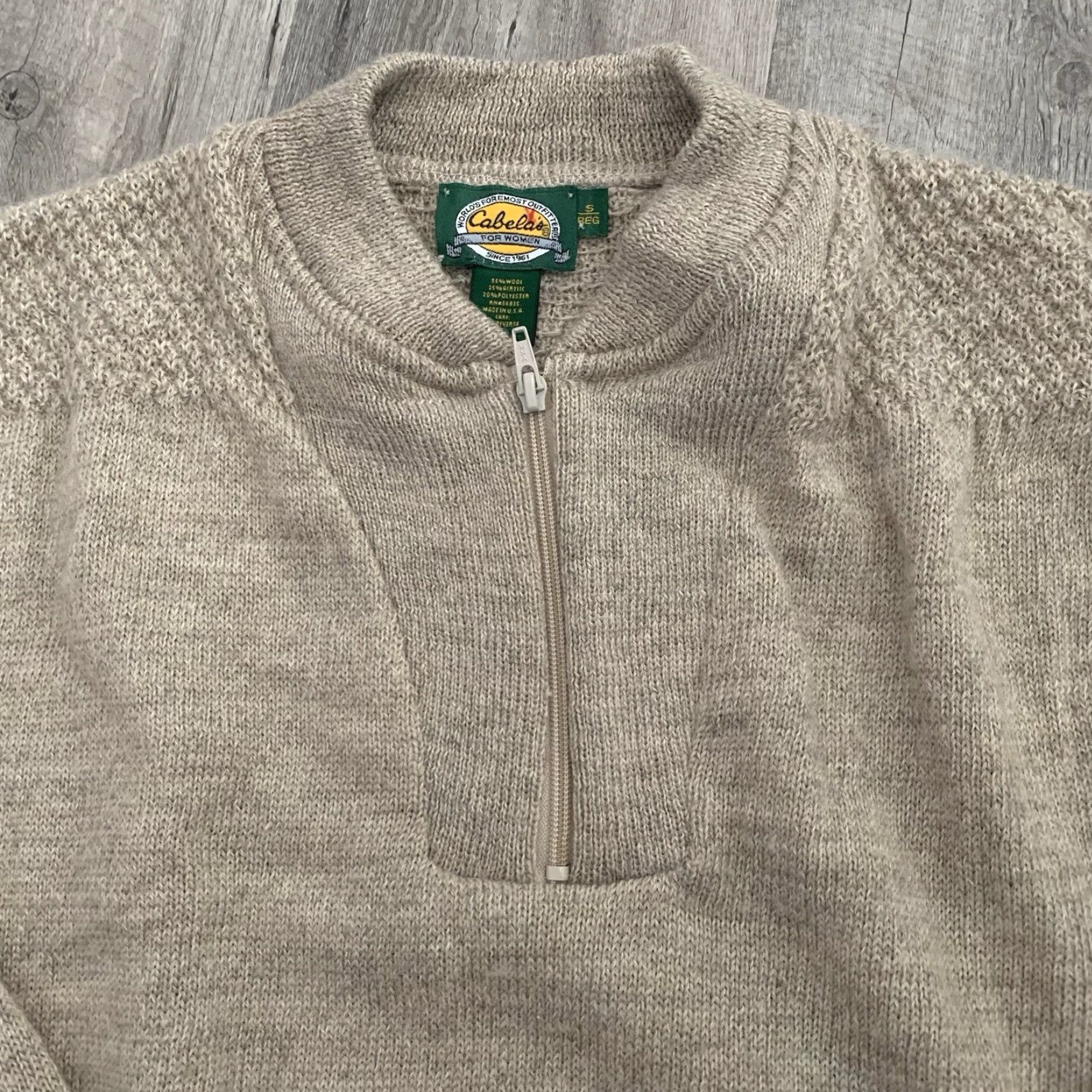 Vintage Cabelas Sweater Womens Small Reg 1/4 Zip Pullover Wool Blend Khaki Tan Outdoors Size S / US 4 / IT 40 - 3 Thumbnail