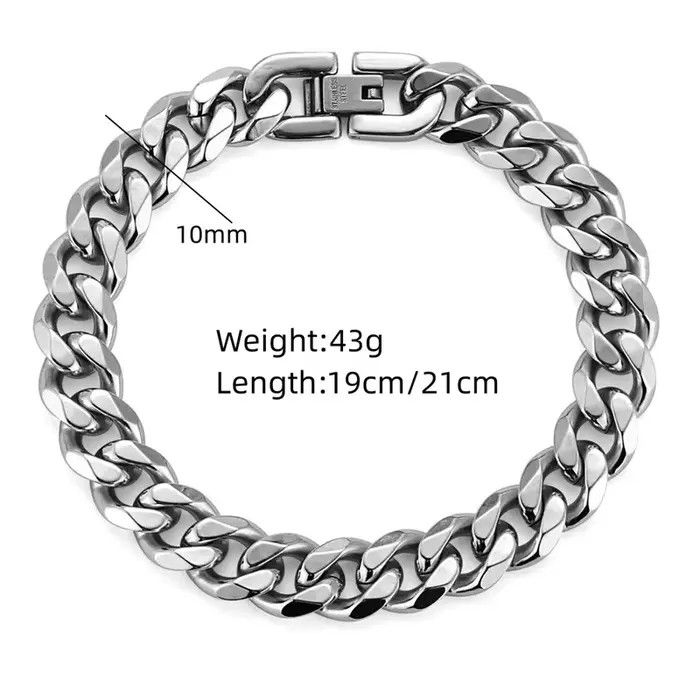 Jewelry 10mm Cuban Chain Bracelet Size ONE SIZE - 4 Thumbnail