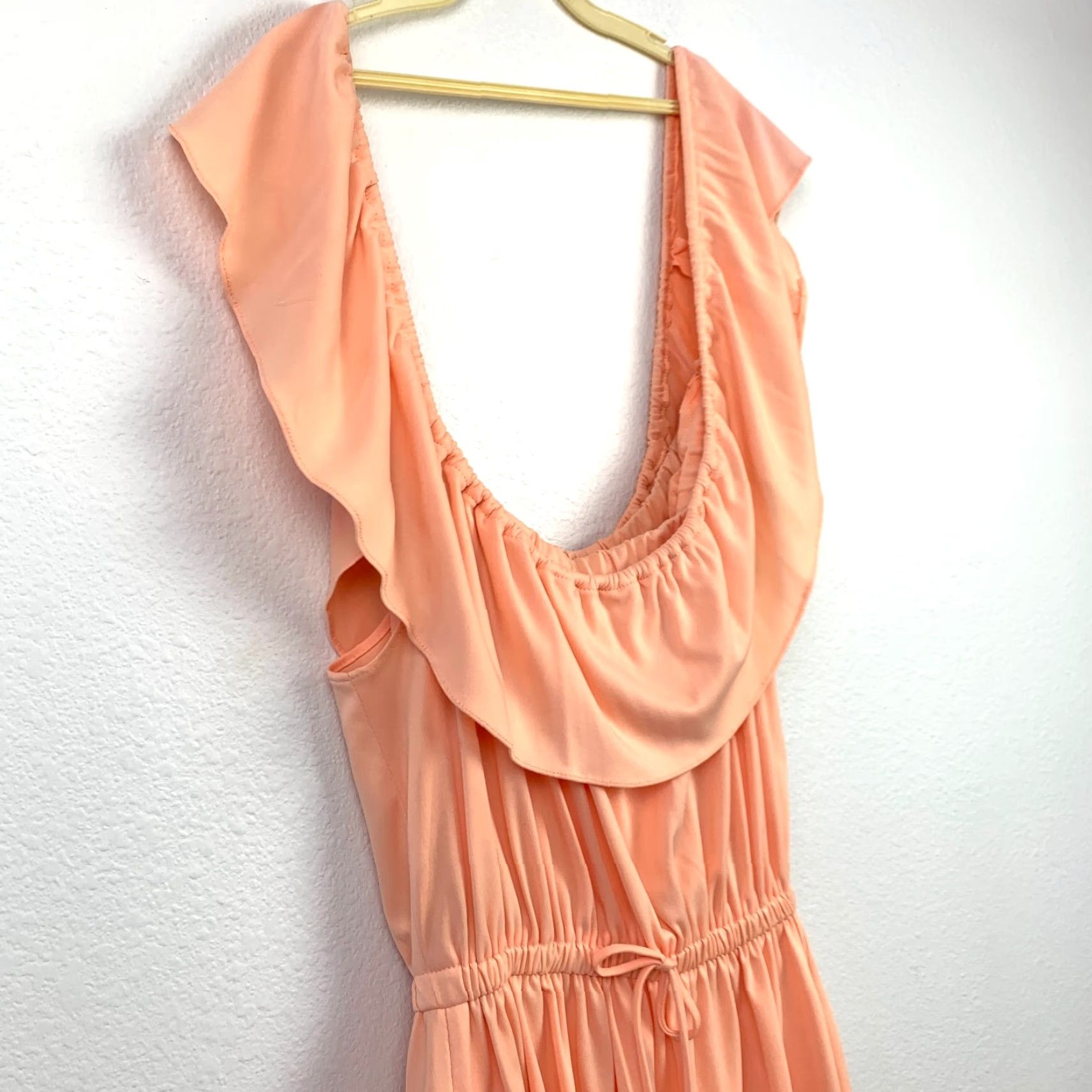 Vintage Vintage Peach Hippy Boho Off Shoulder Two-Piece Shirt Skirt Dress Outfit Size 18 Women Adults Sundress 1970s Holiday Casual United States Size XXS / US 00 / IT 34 - 2 Thumbnail